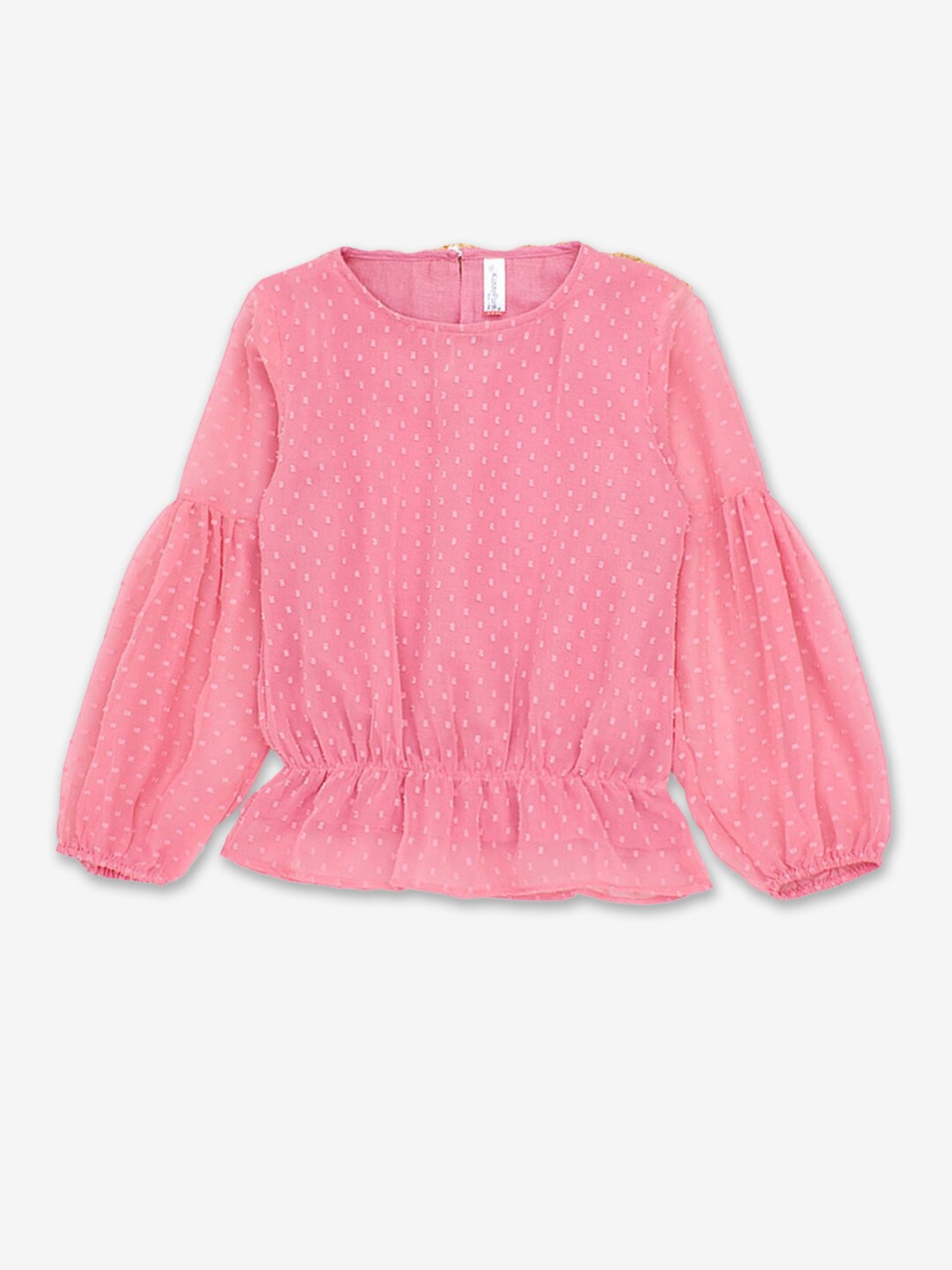 

Hopscotch Girls Self Design Bishop Sleeves Blouson Top, Pink