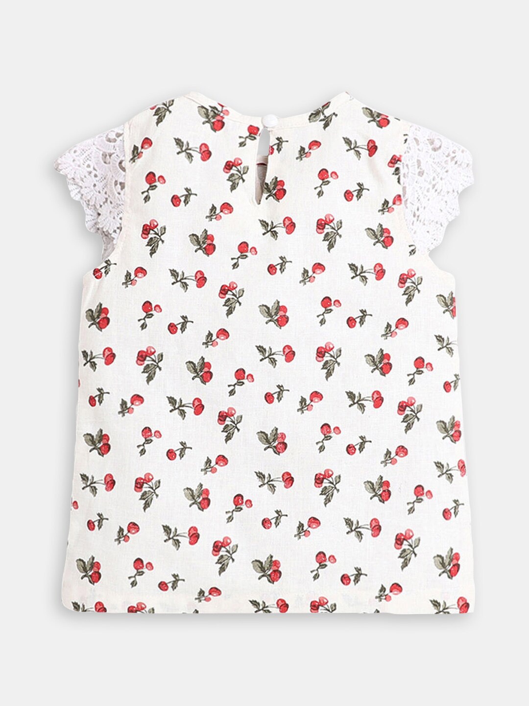 

Hopscotch Girls Floral Printed Cap Sleeves Pure Cotton Top, White