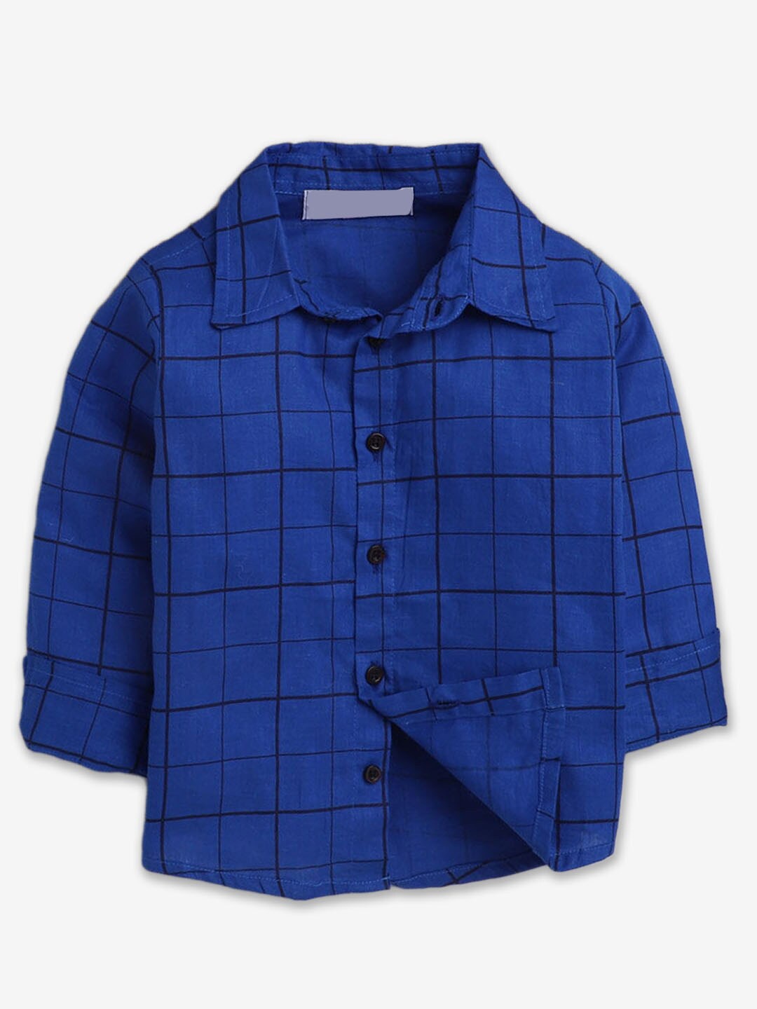 

Hopscotch Boys Windowpane Checks Cotton Casual Shirt, Blue