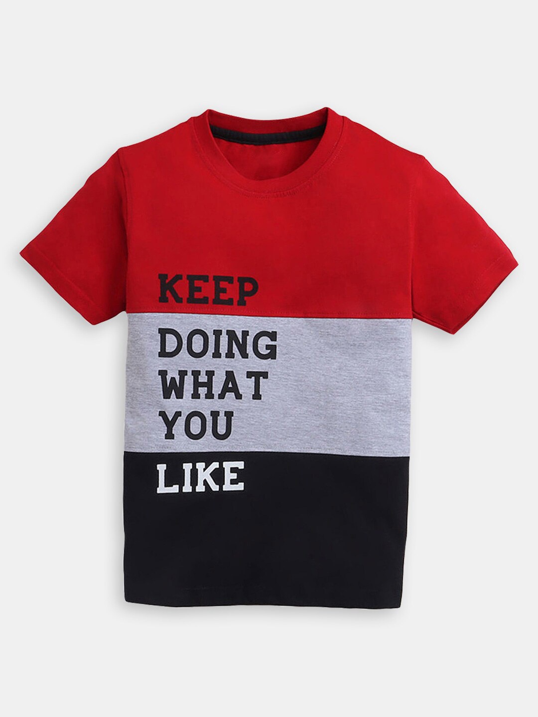 

Hopscotch Boys Colourblocked Round Neck Cotton T-shirt, Red