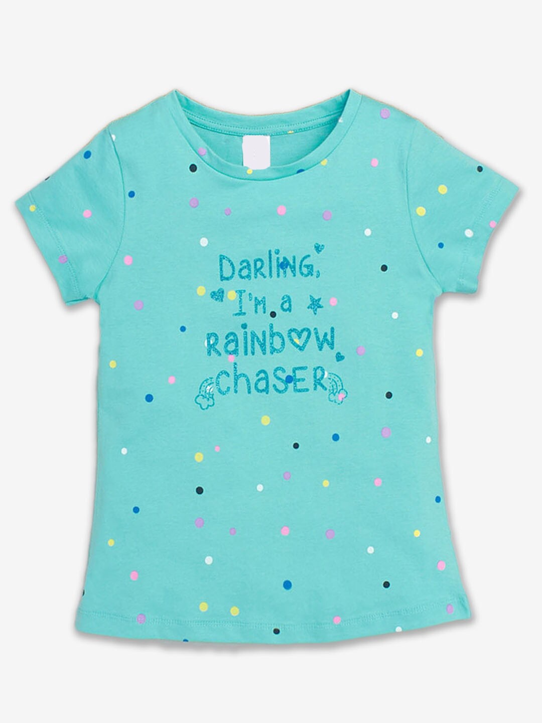 

Hopscotch Girls Typography Printed Cotton T-shirt, Blue