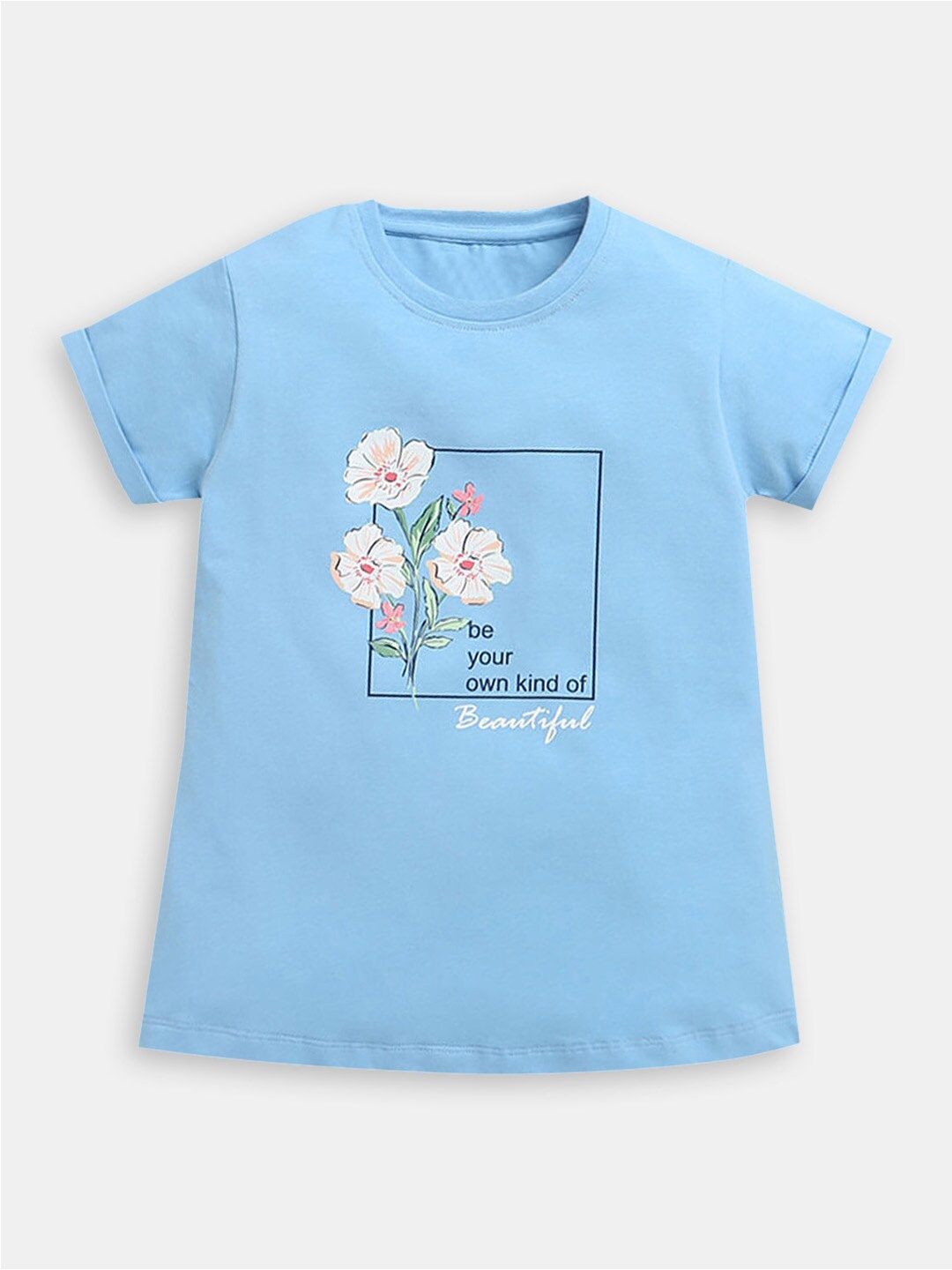 

Hopscotch Girls Floral Printed Cotton T-shirt, Blue