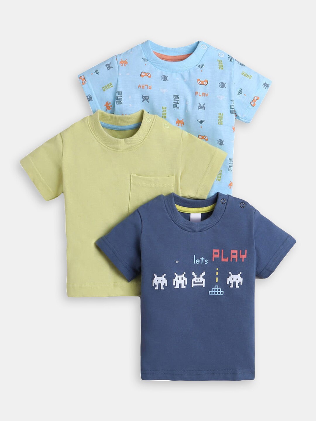 

Hopscotch Infant Boys Pack of 3 Graphic Printed Cotton T-shirt, Blue