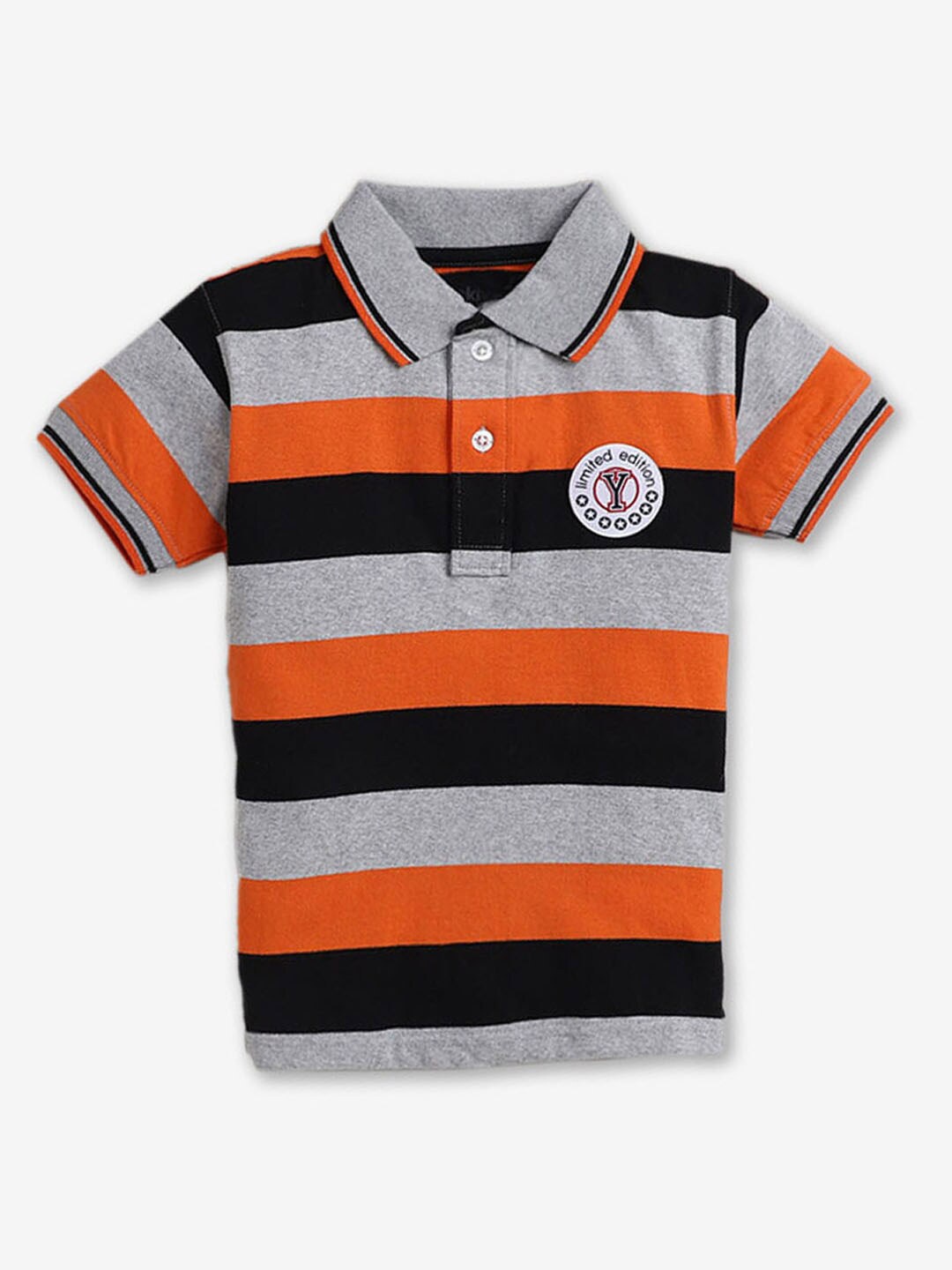 

Hopscotch Boys Colourblocked Polo Collar Cotton T-Shirt, Grey