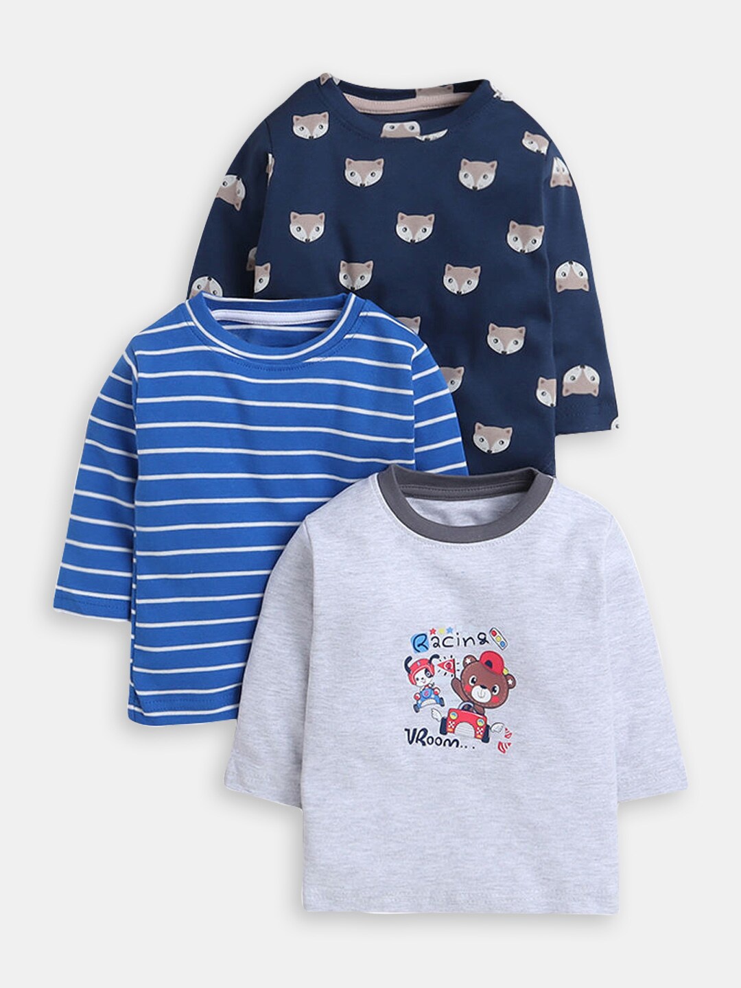 

Hopscotch Boys Pack Of 3 Graphic Printed Cotton T-shirt, Grey