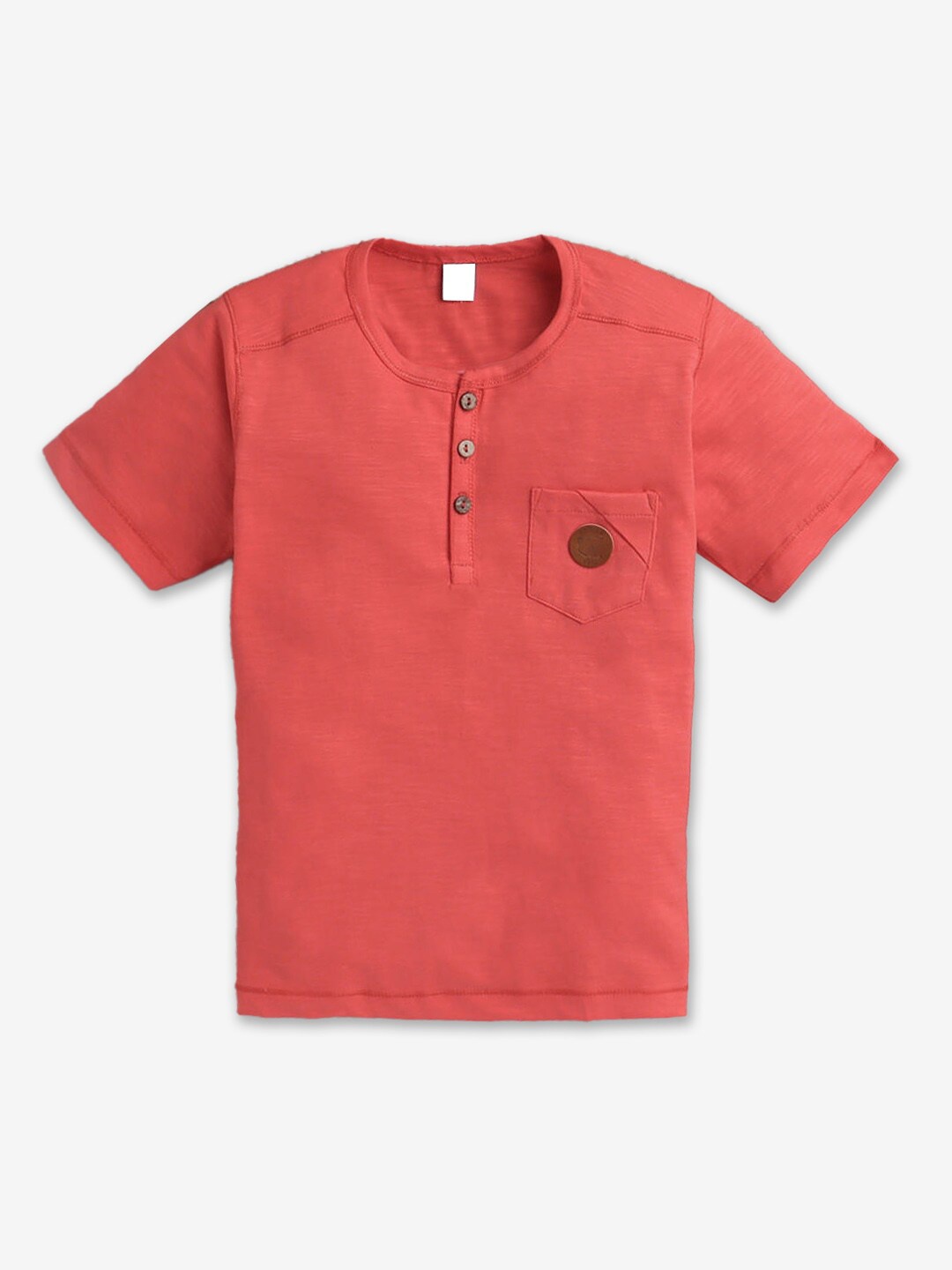 

Hopscotch Boys Henley Neck Cotton T-shirt, Peach