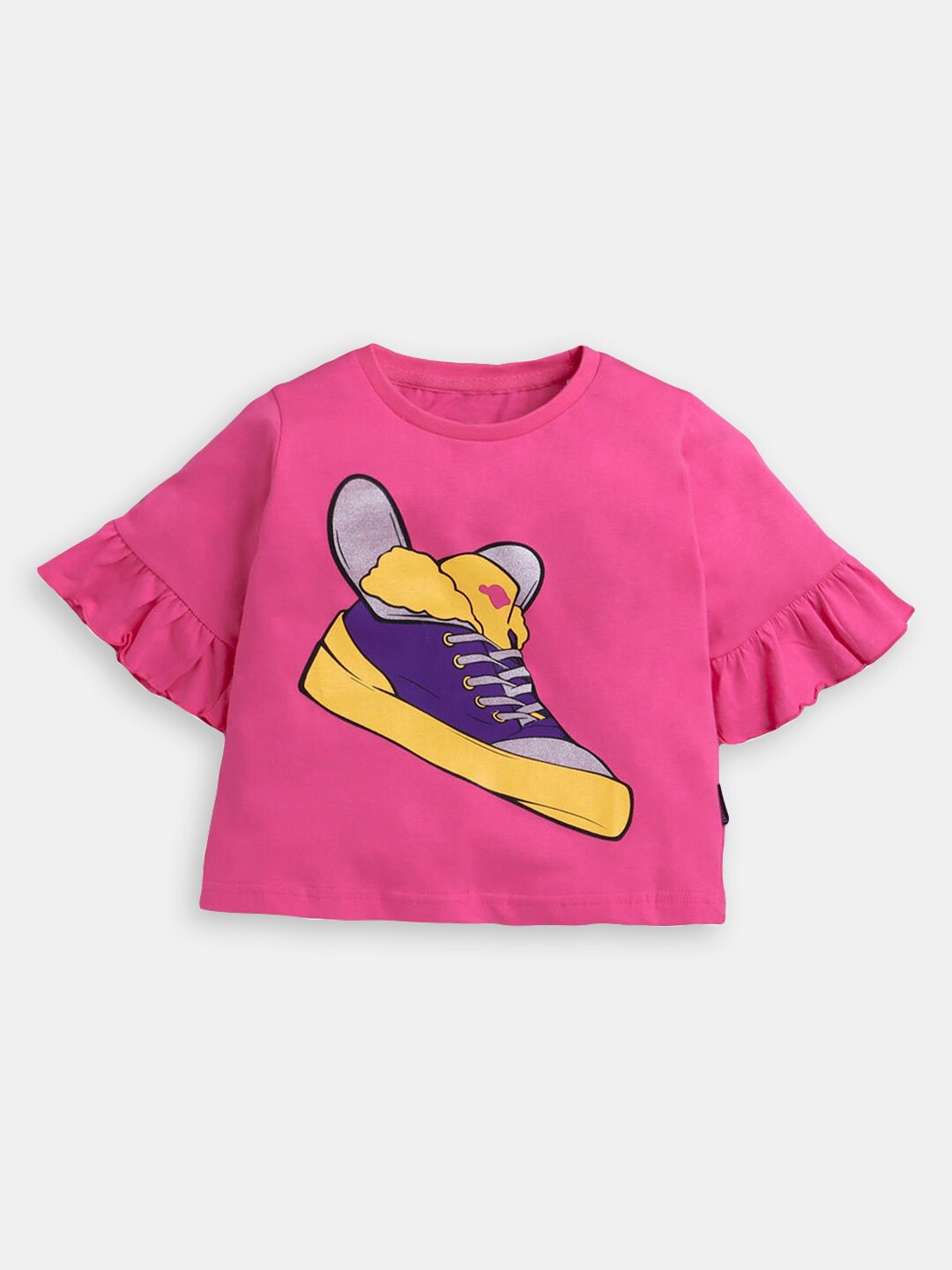 

Hopscotch Girls Graphic printed Round Neck Flared Sleeves Cotton T-shirt, Pink