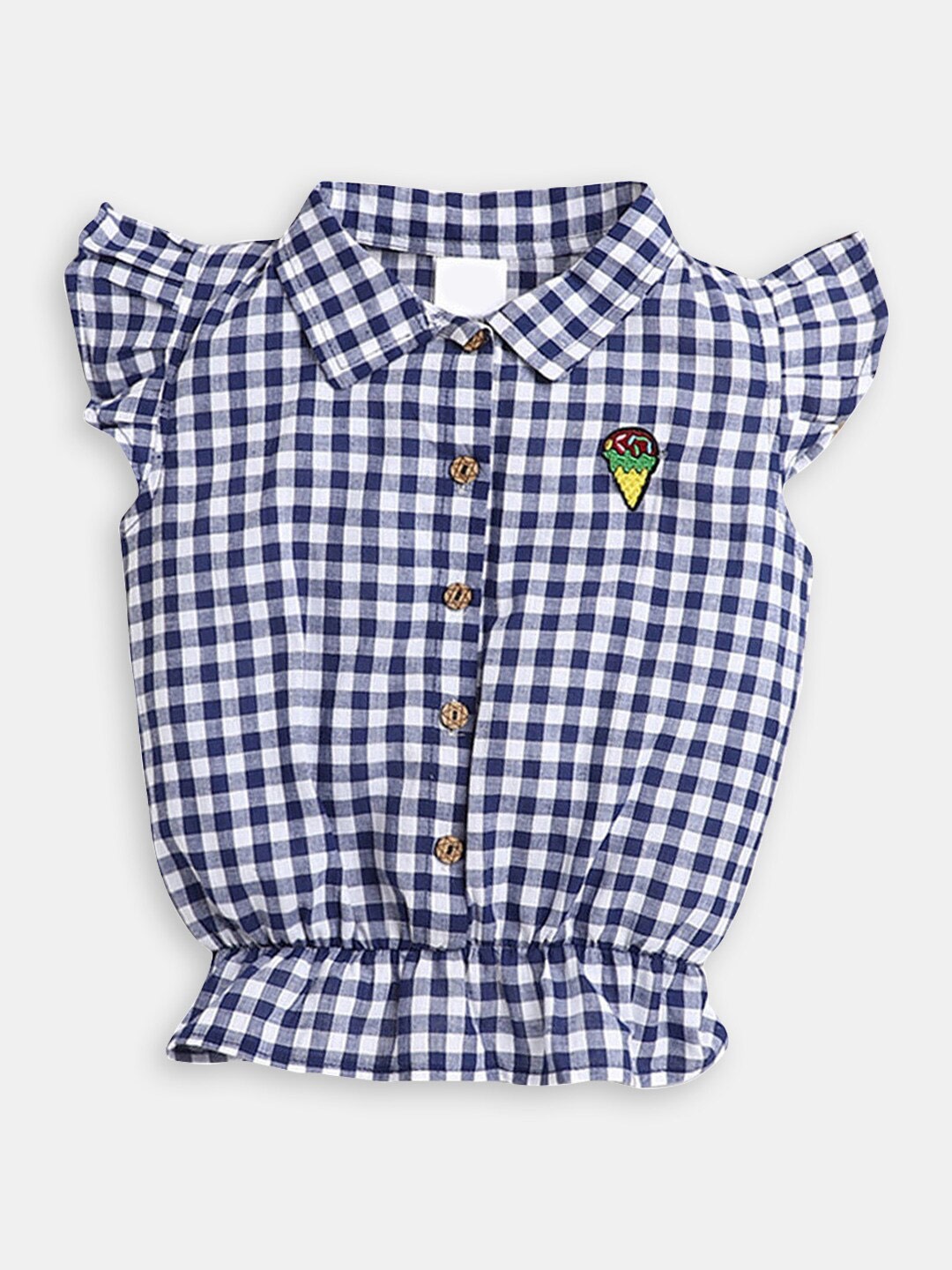 

Hopscotch Girls Checked Shirt Collar Pure Cotton Top, Blue
