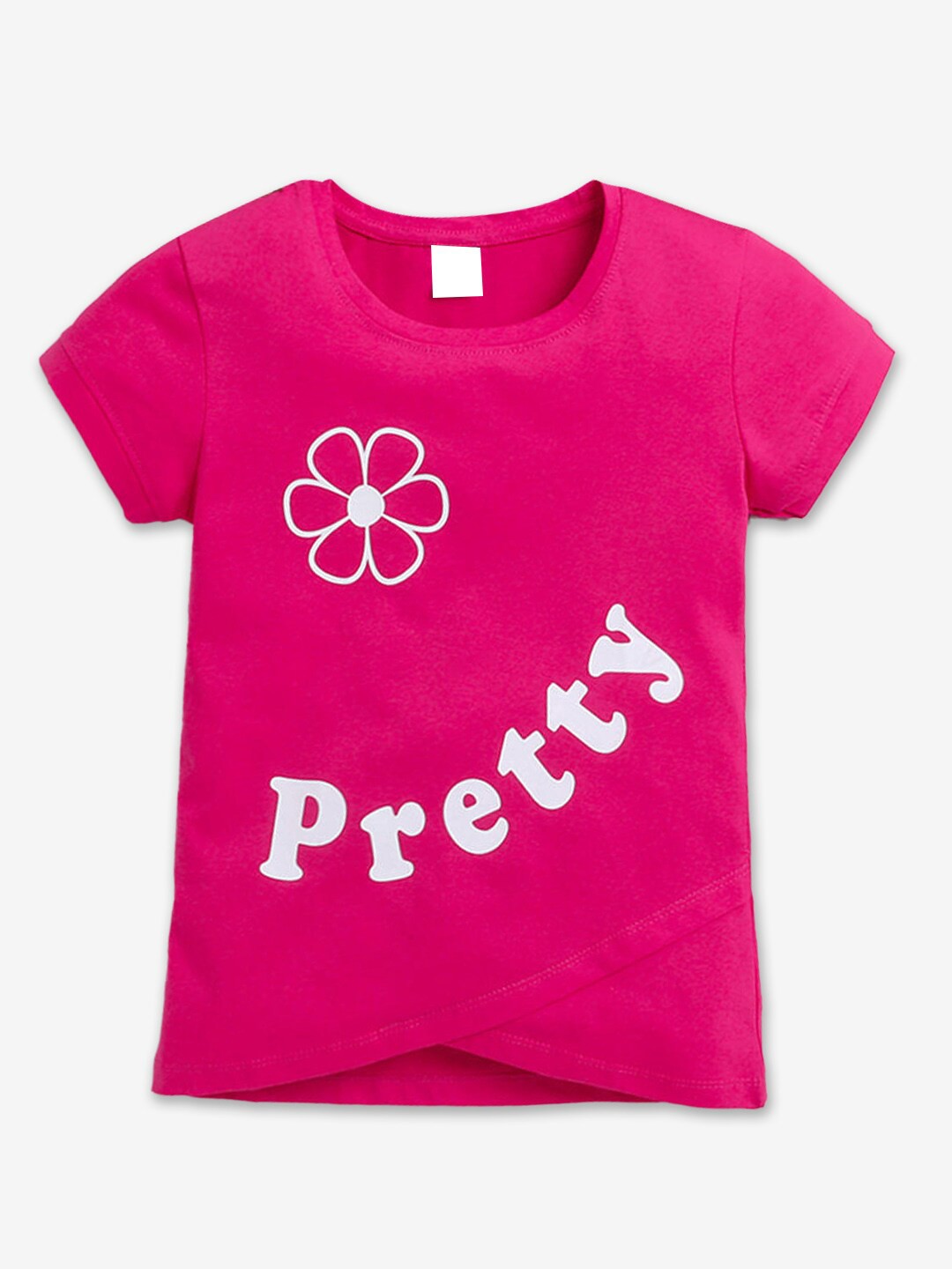 

Hopscotch Girls Typography Printed Round Neck Cotton T-shirt, Pink