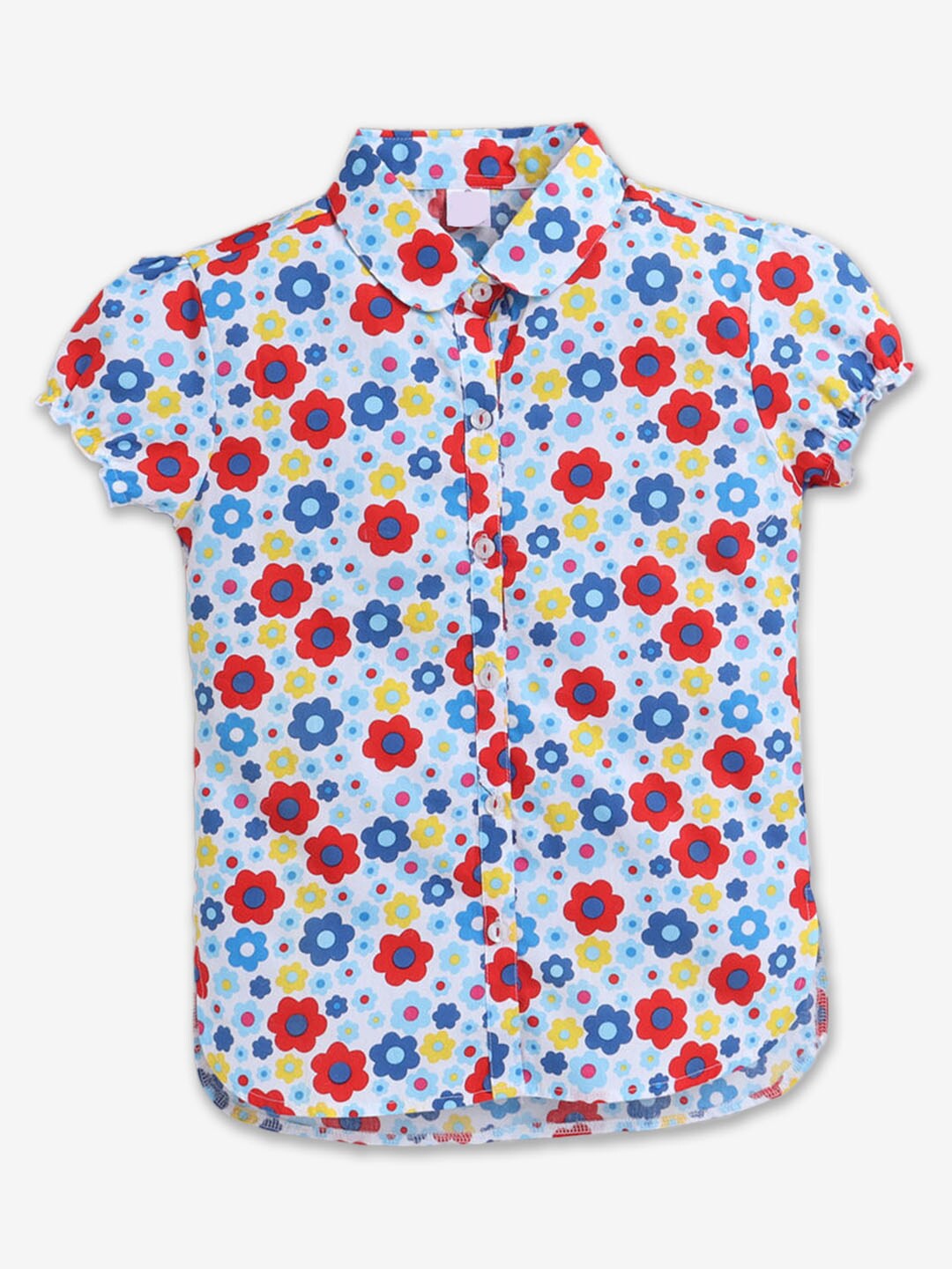 

Hopscotch Girls Floral Printed Spread Collar Classic Cotton Casual Shirt, Blue