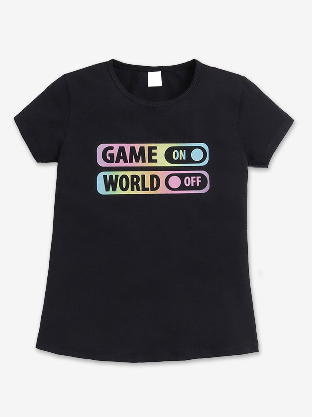 

Hopscotch Girls Typography Round Neck Cotton T-shirt, Black