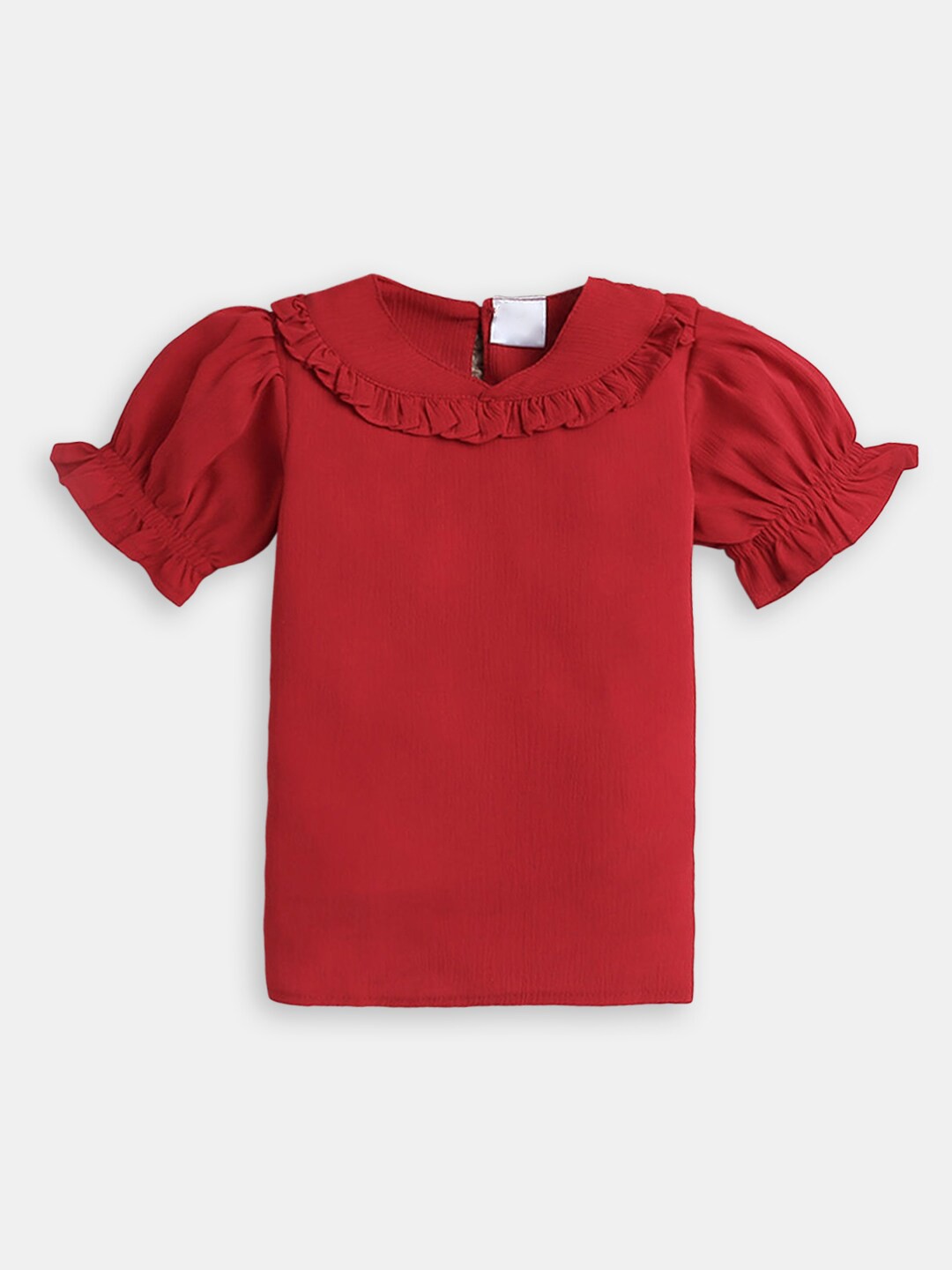 

Hopscotch Girls Puff Sleeves Round Neck Top, Red