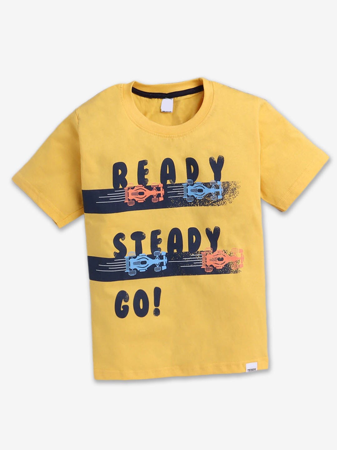 

Hopscotch Boys Typography Printed Round Neck Cotton T-shirt, Yellow