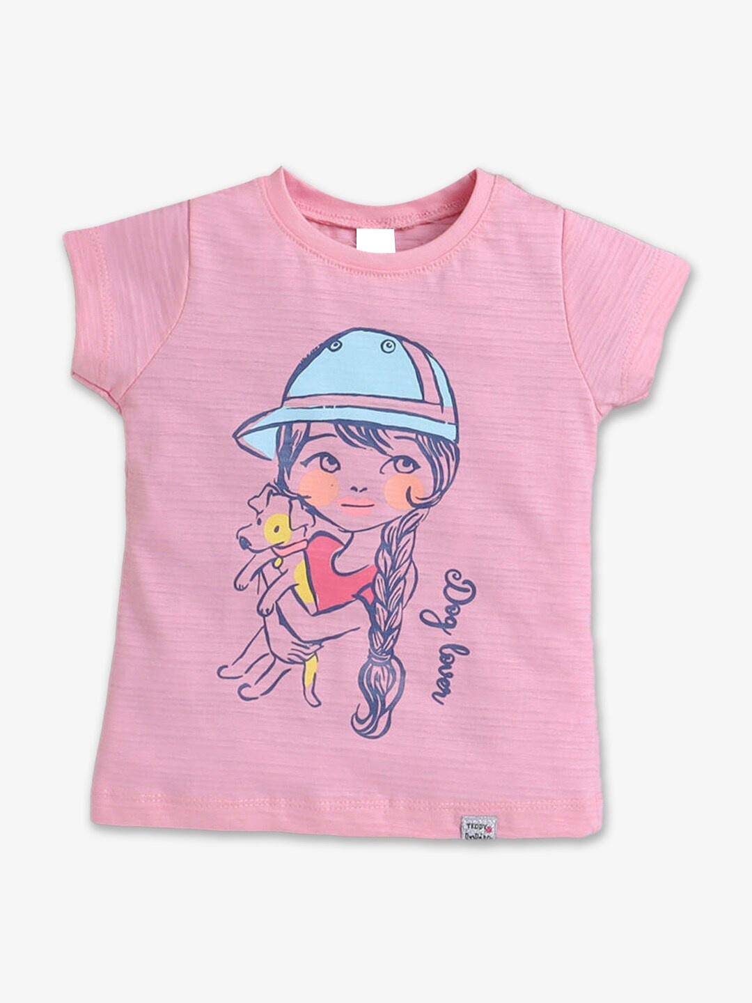 

Hopscotch Girls Graphic Printed Round Neck Cotton T-shirt, Pink