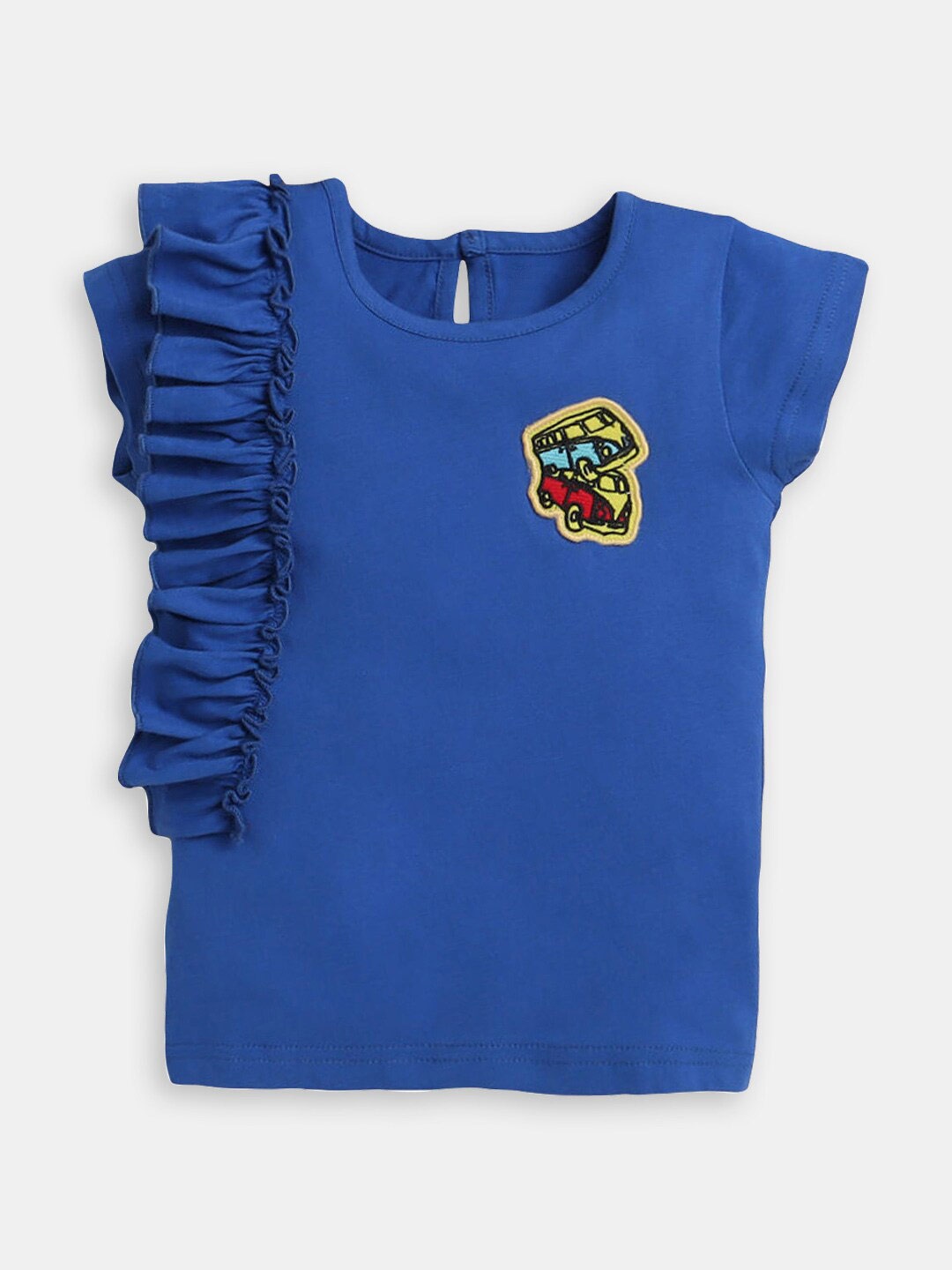

Hopscotch Girls Round Neck Ruffle Detail Cotton T-shirt, Blue