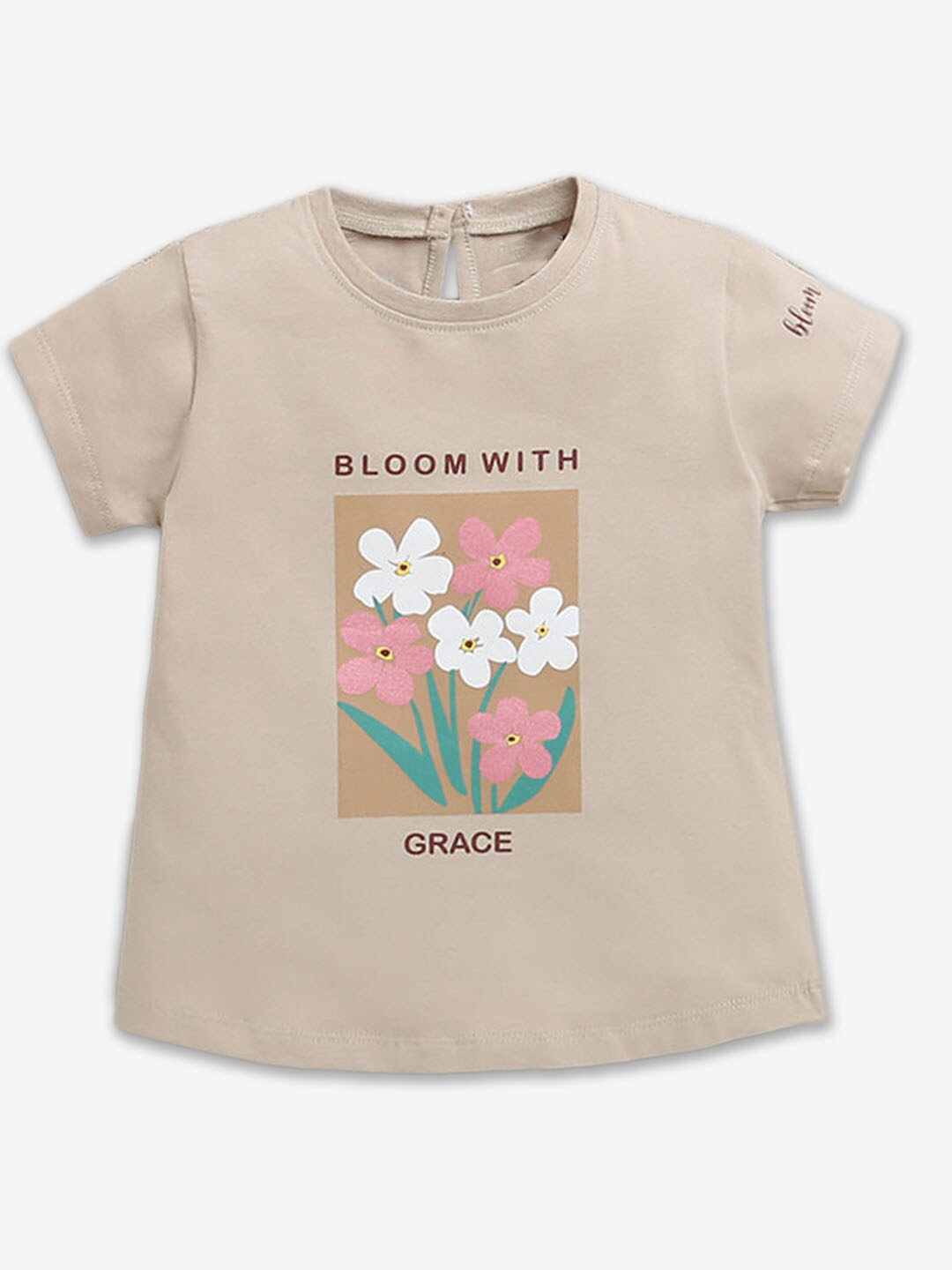 

Hopscotch Girls Graphic Printed Cotton T-Shirt, Beige