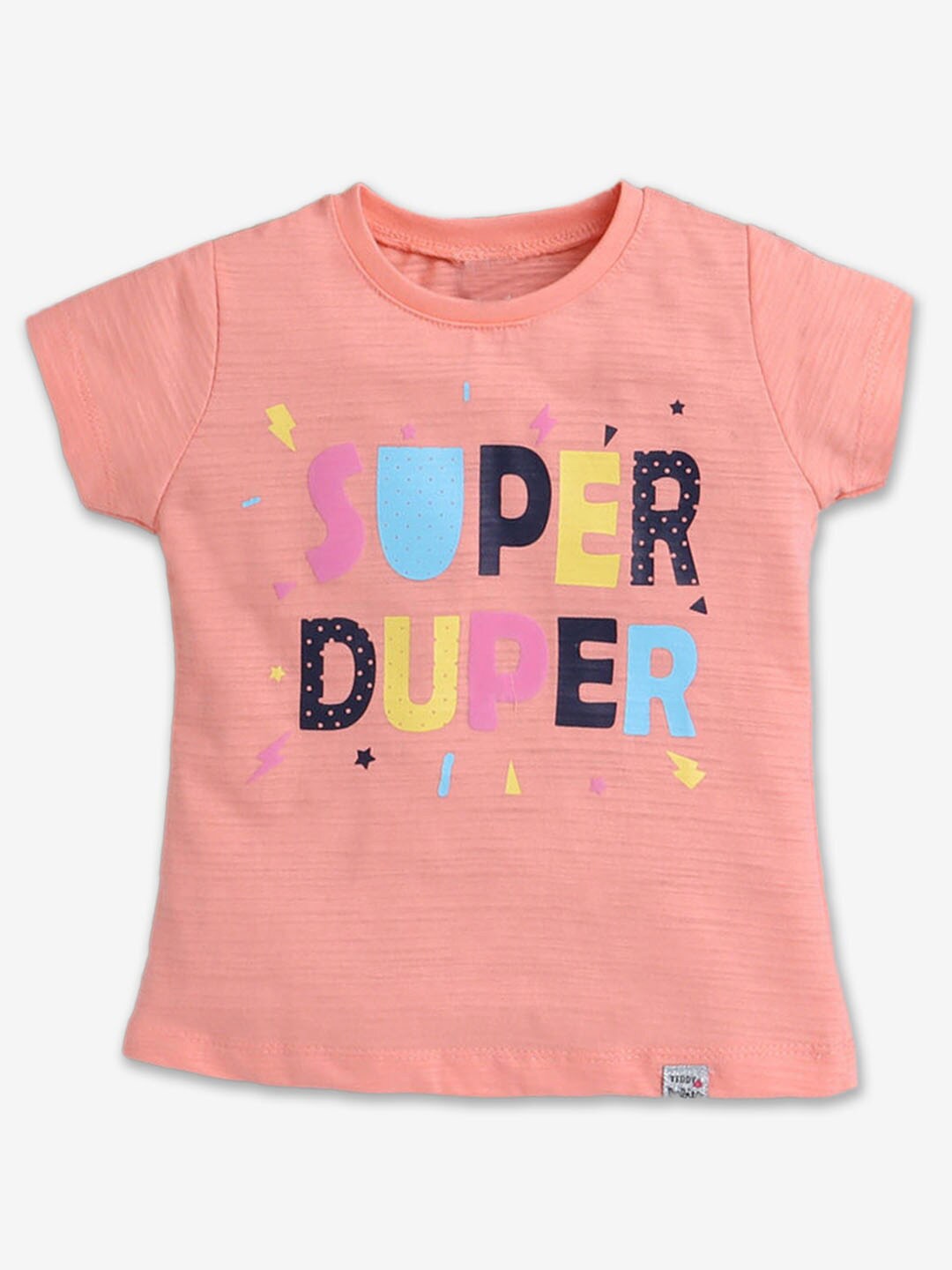 

Hopscotch Girls Typography Printed Round Neck Cotton T-shirt, Coral