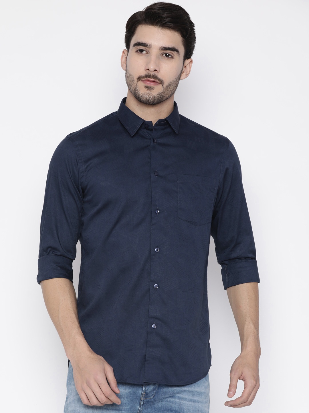 

Arrow New York Men Blue Slim Fit Self Design Casual Shirt