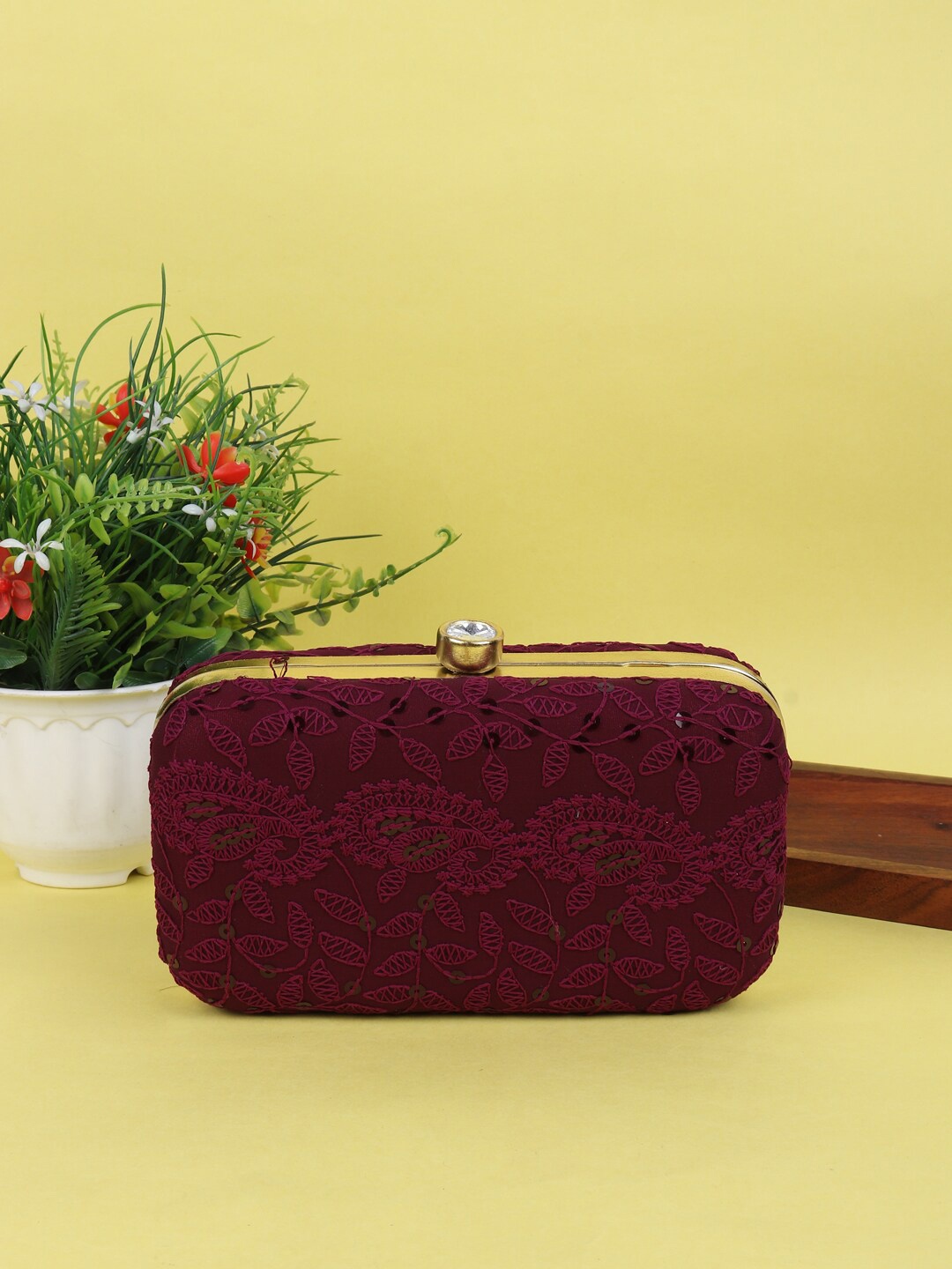 

LIKAA Embroidered Box Clutch, Purple