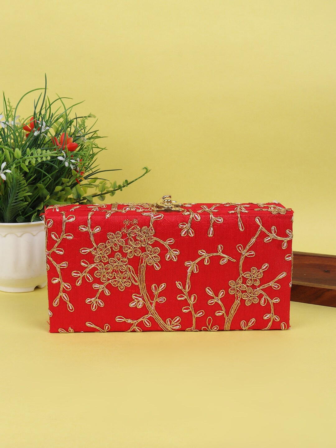 

LIKAA Embroidered Box Clutch, Red