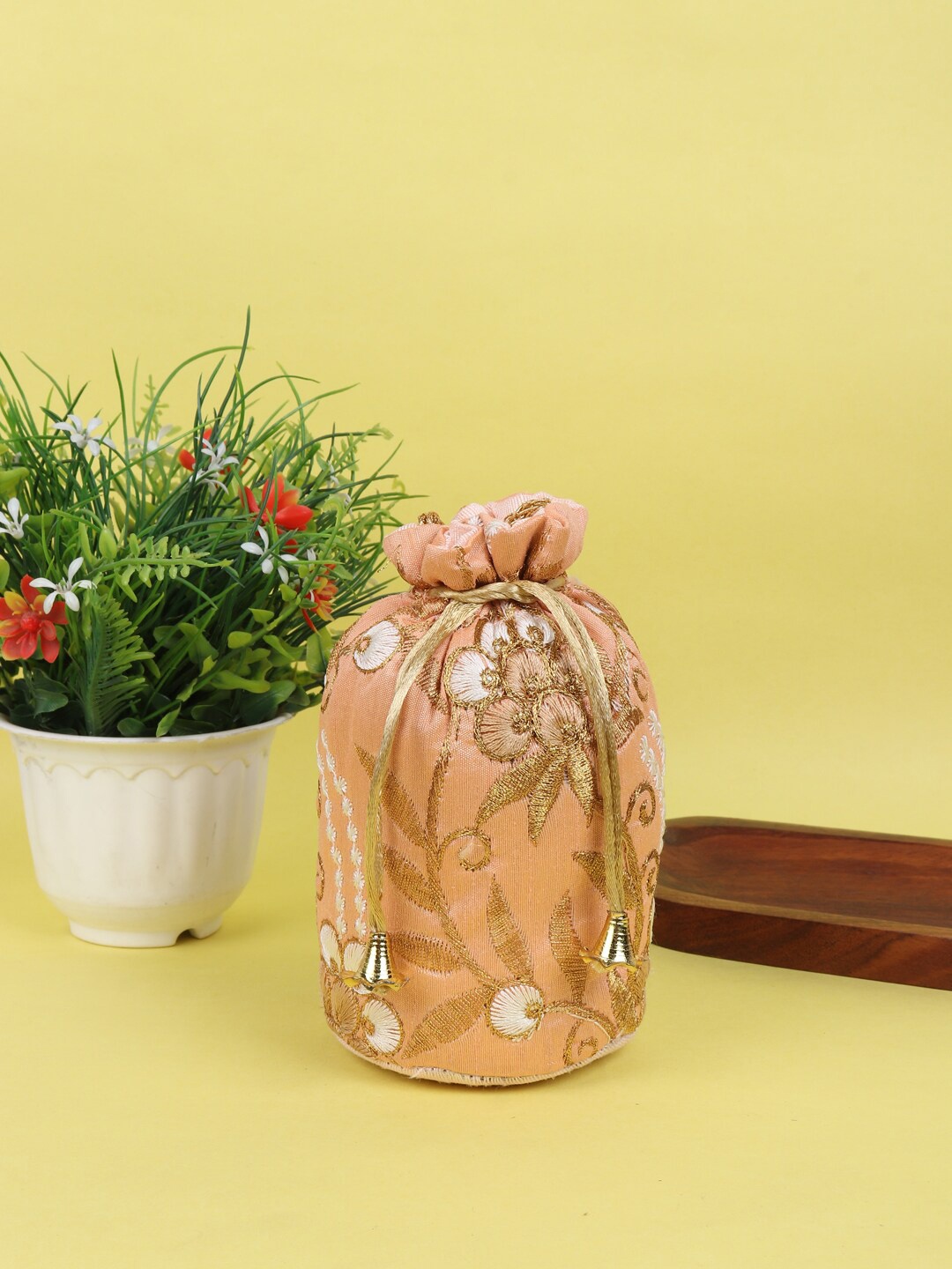 

LIKAA Embroidered Potli Clutch, Peach
