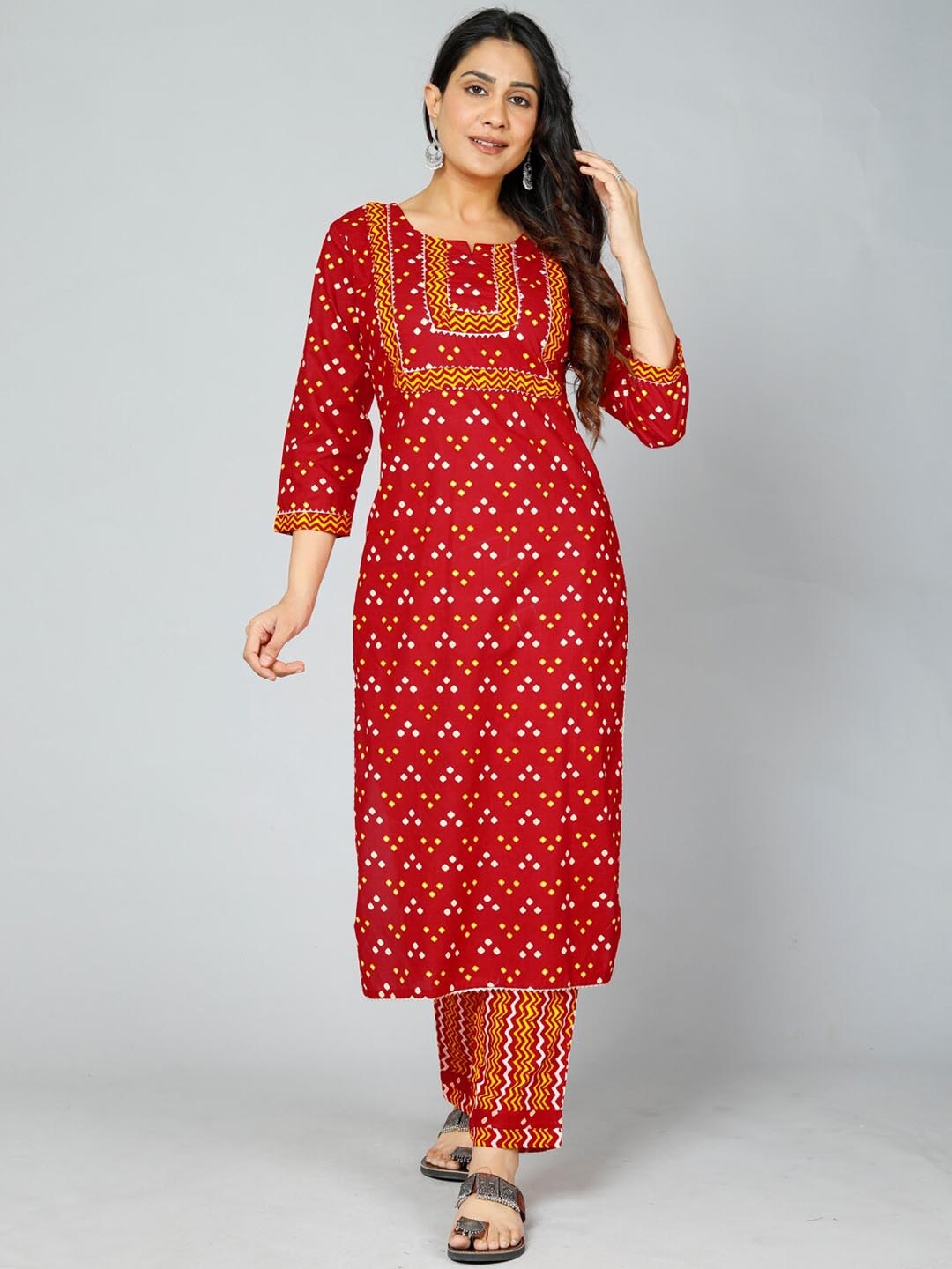 

gvs shoppe Abstract Printed Pure Cotton Kurta with Trousers & Dupatta, Red
