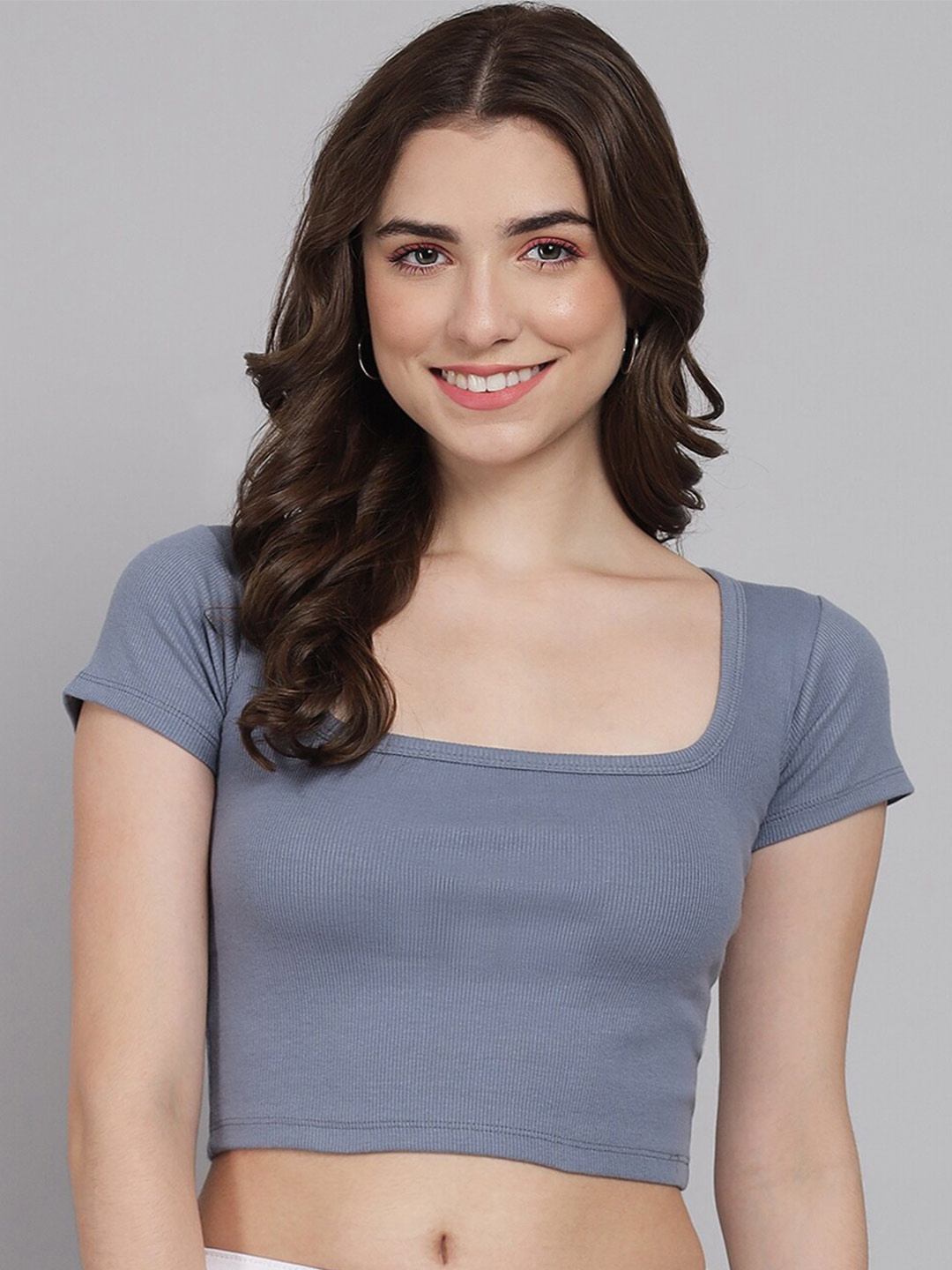 

GUTI Square Neck Cotton Crop Top, Blue