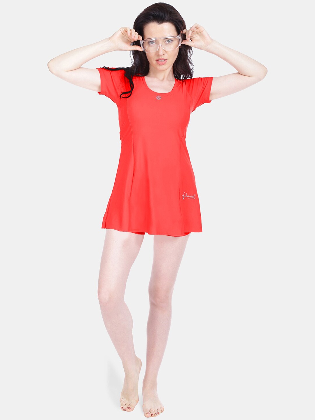 

FILMAX ORIGINALS Round Neck Short Sleeves Swimming Dress, Red