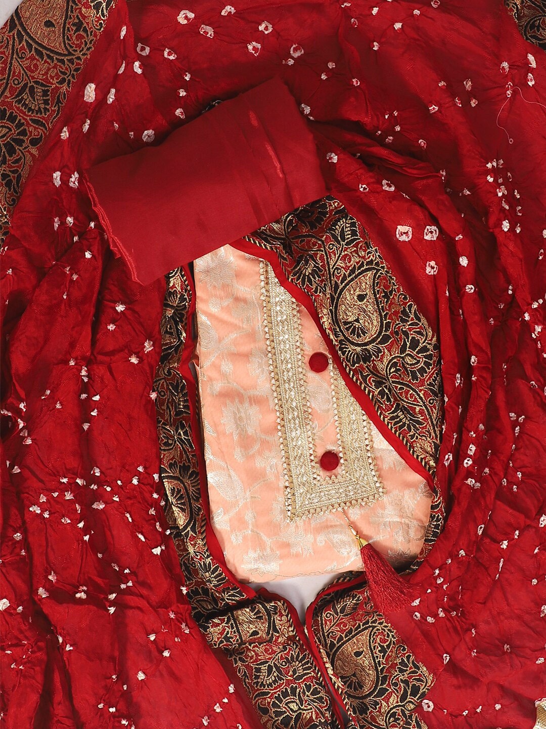 

SALWAR STUDIO Embroidered Art Silk Unstitched Dress Material, Pink