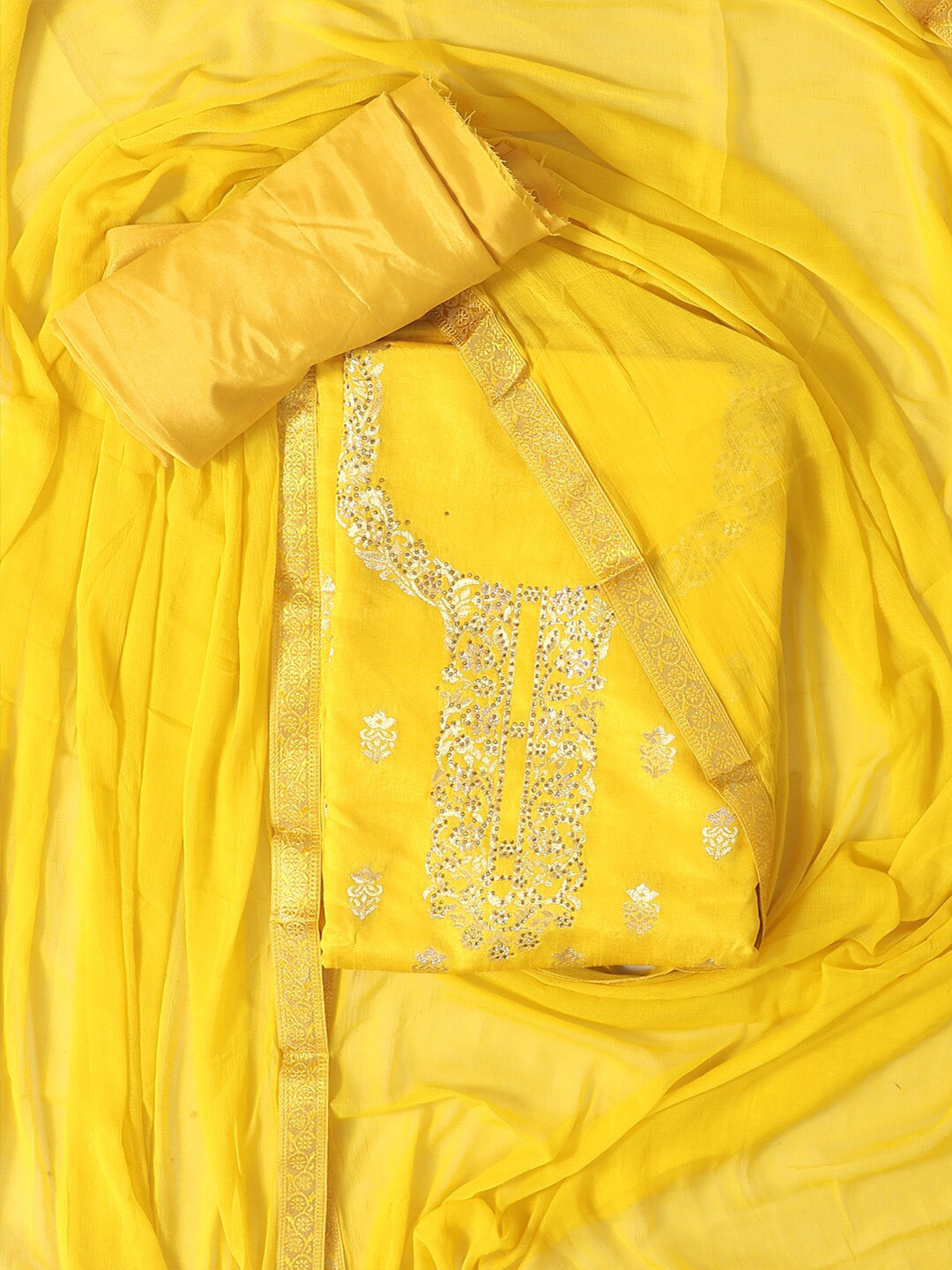 

SALWAR STUDIO Printed Art Silk Unstitched Dress Material, Yellow