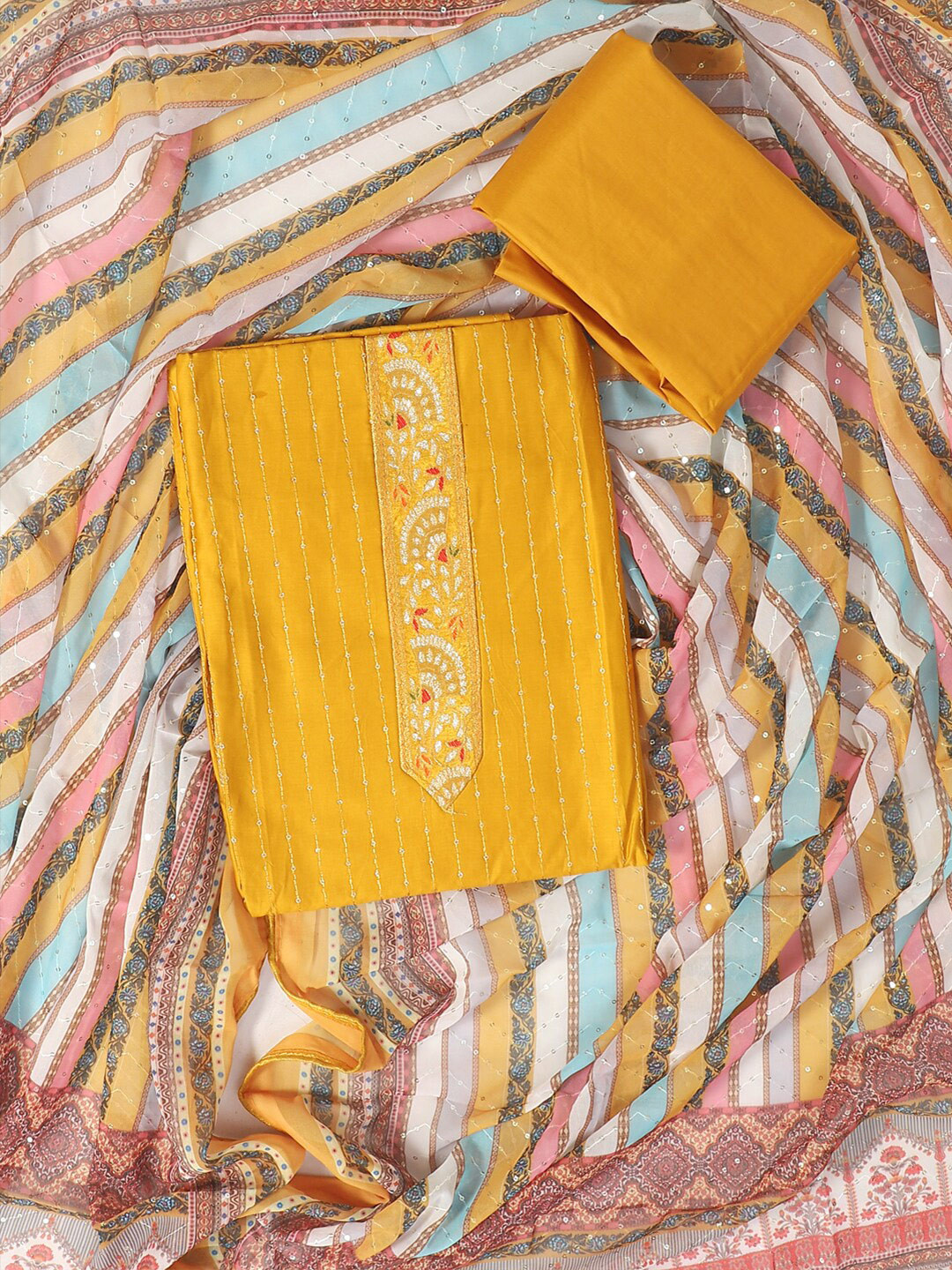 

SALWAR STUDIO Sequinned Embellished Unstitched Dress Material, Yellow