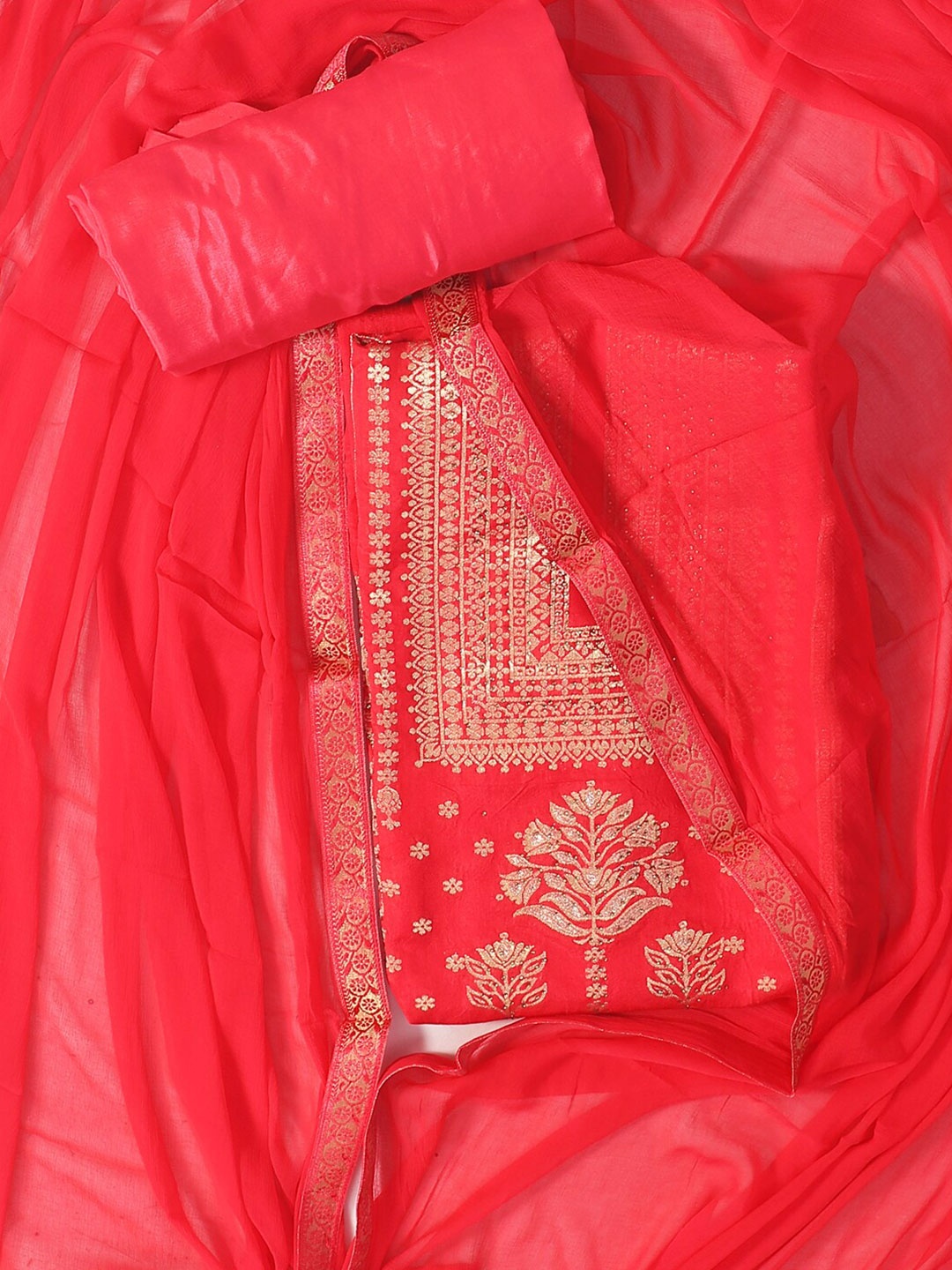 

SALWAR STUDIO Floral Printed Unstitched Dress Material, Red