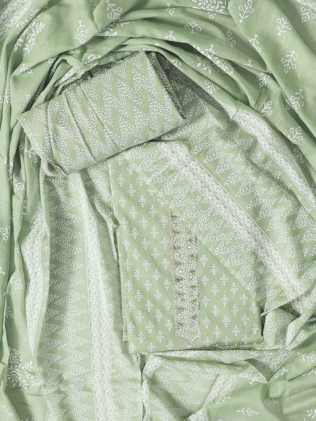 

SALWAR STUDIO Printed Pure Cotton Unstitched Dress Material, Green