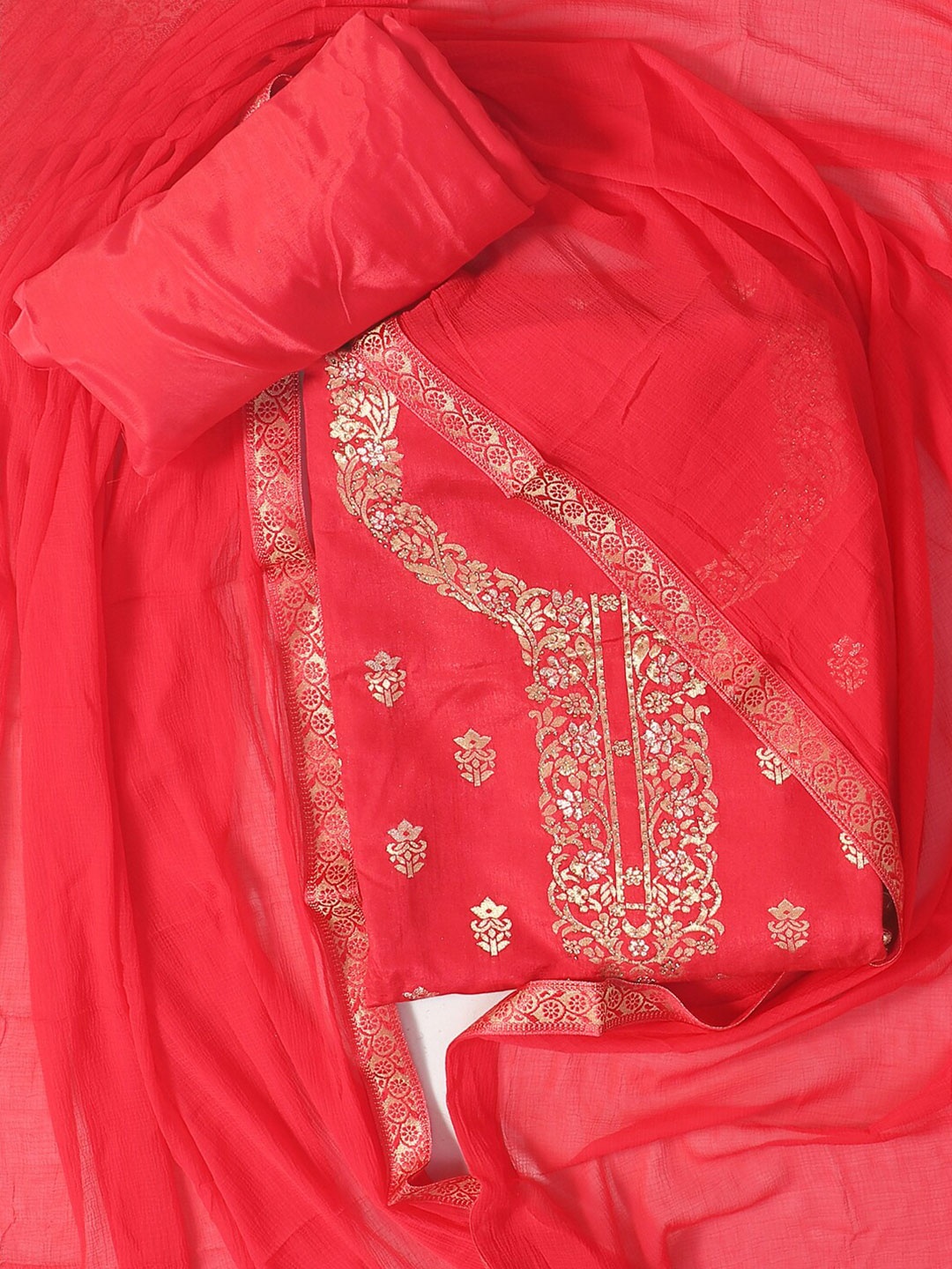 

SALWAR STUDIO Printed Art Silk Unstitched Dress Material, Red