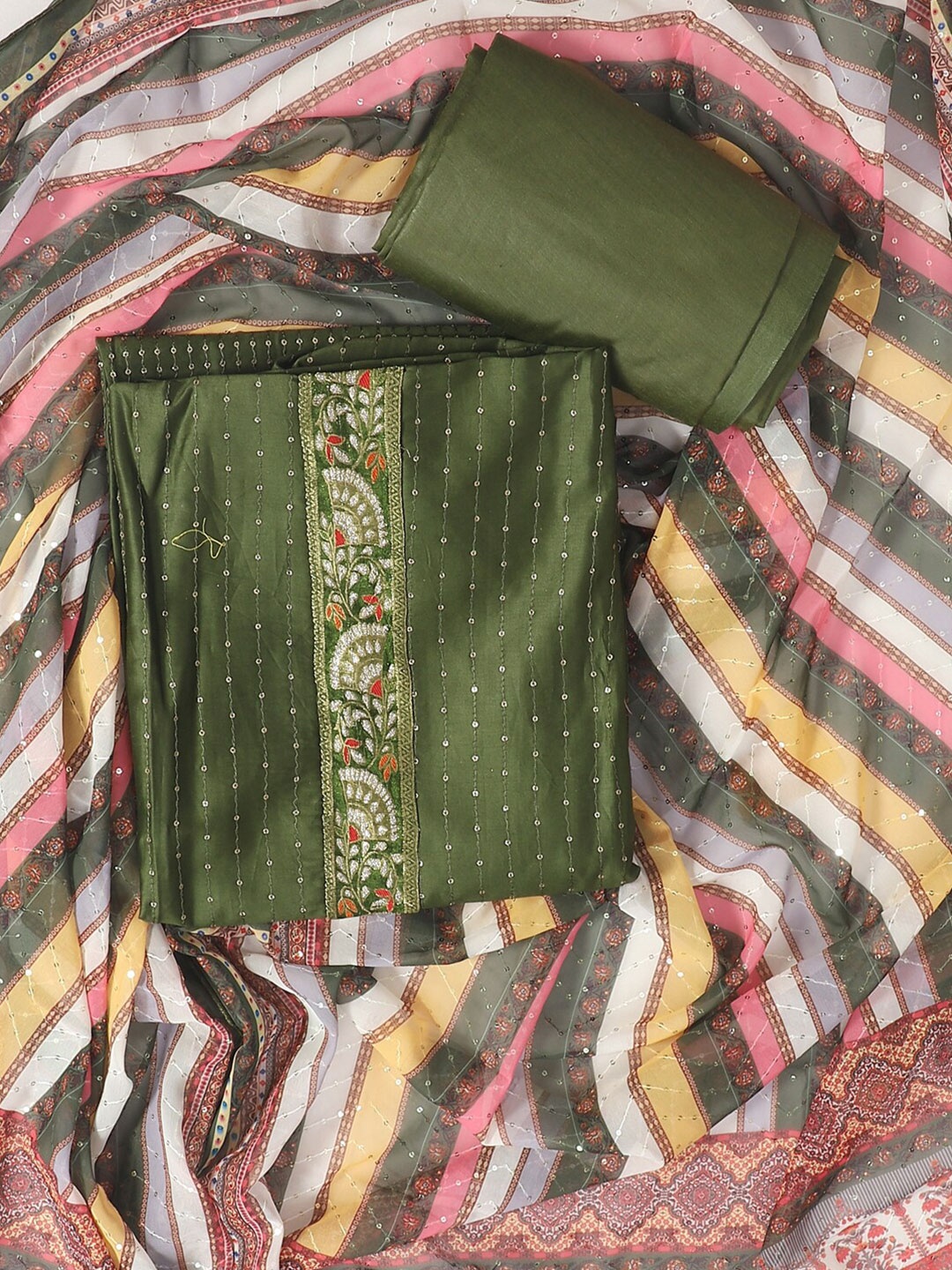 

SALWAR STUDIO Embroidered Art Silk Unstitched Dress Material, Green