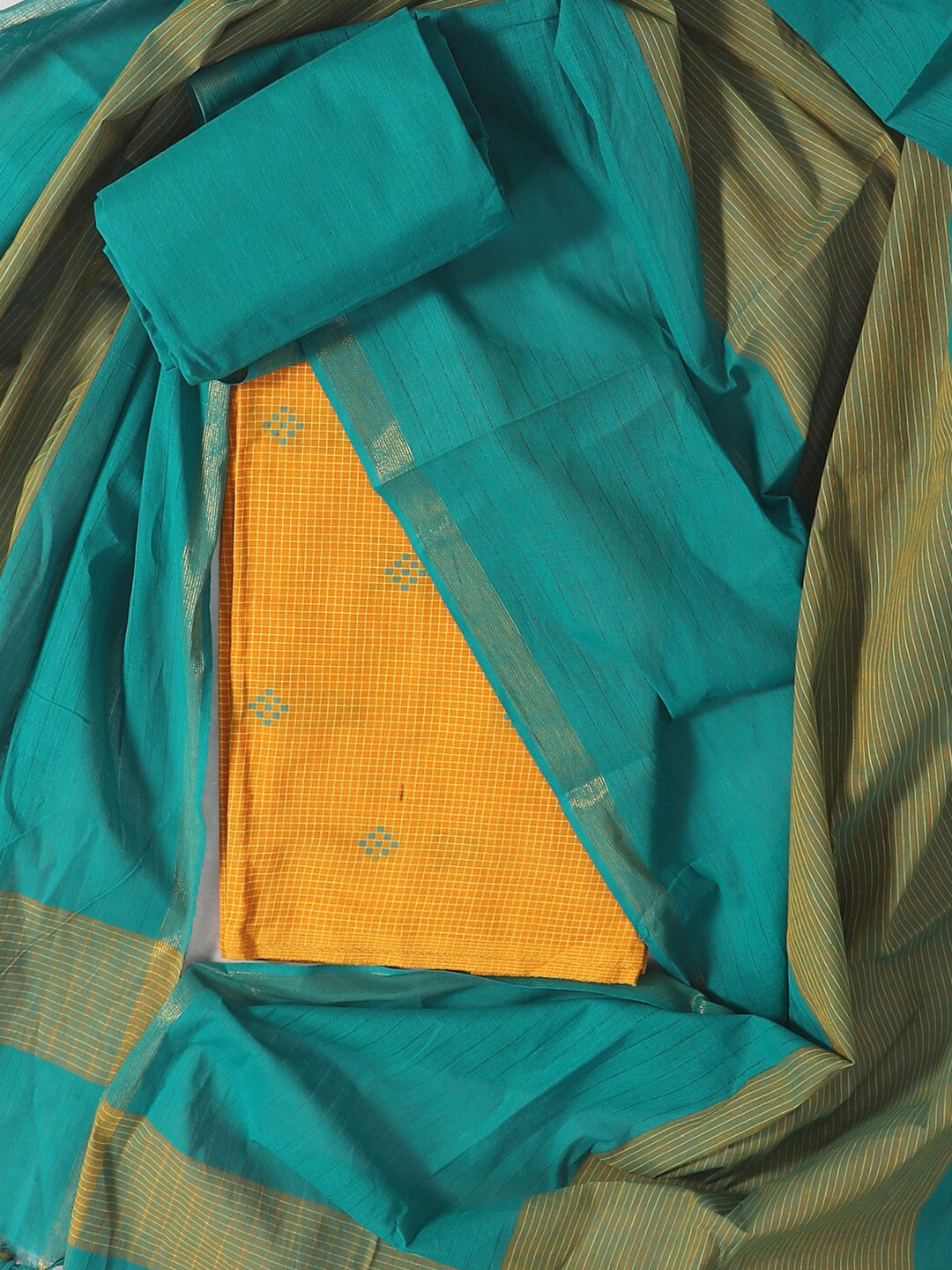 

SALWAR STUDIO Checked Printed Pure Cotton Unstitched Dress Material, Yellow