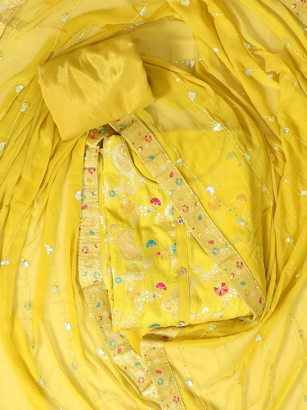 

SALWAR STUDIO Ethnic Motif Printed Unstitched Dress Material, Yellow