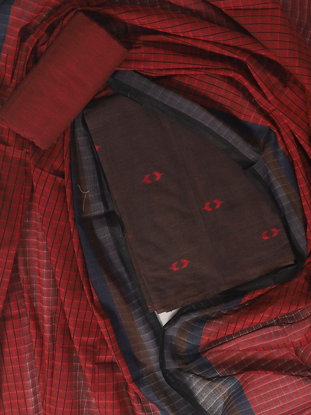 

SALWAR STUDIO Printed Pure Cotton Unstitched Dress Material, Brown