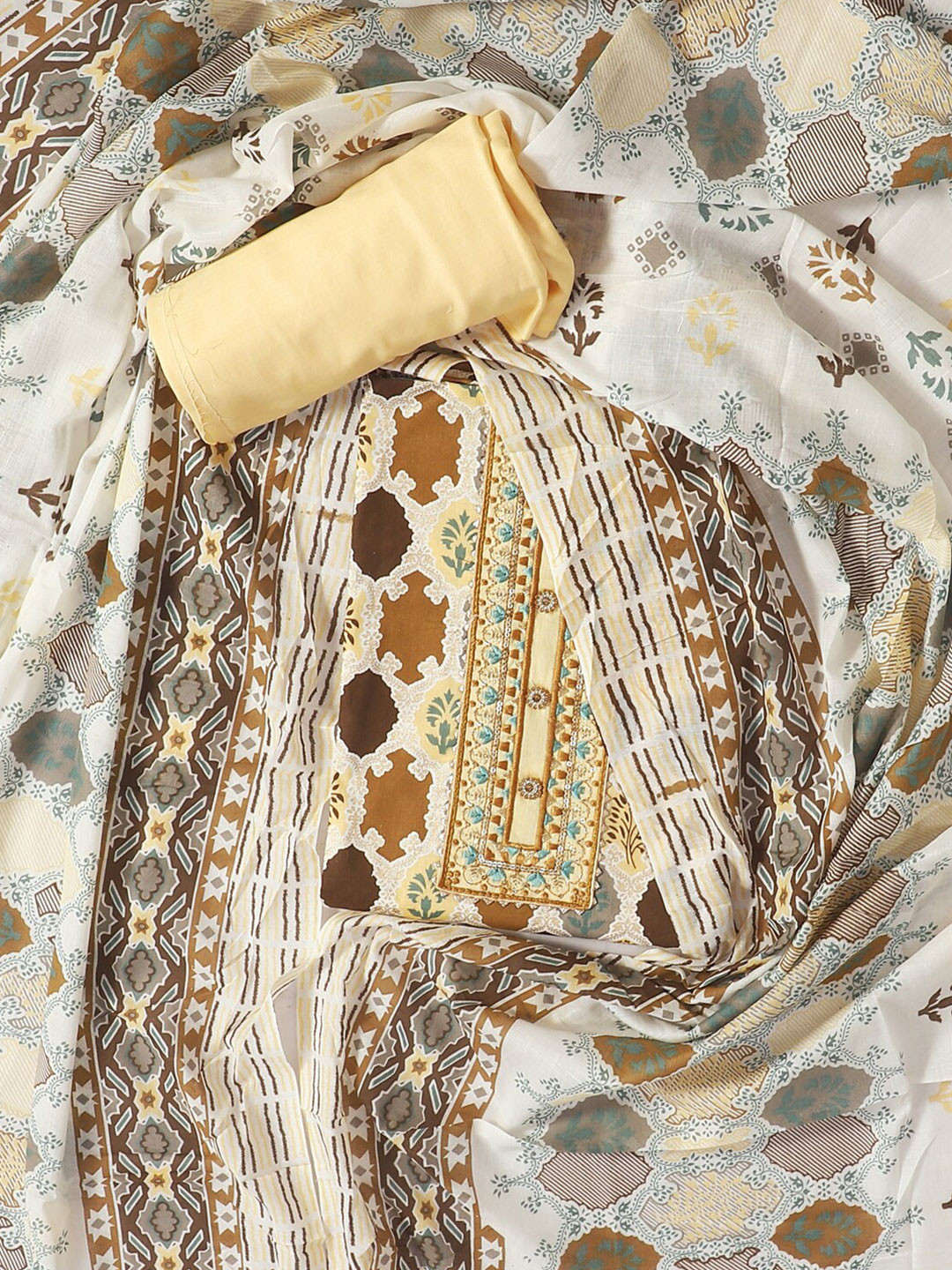 

SALWAR STUDIO Embroidered Pure Cotton Unstitched Dress Material, Yellow