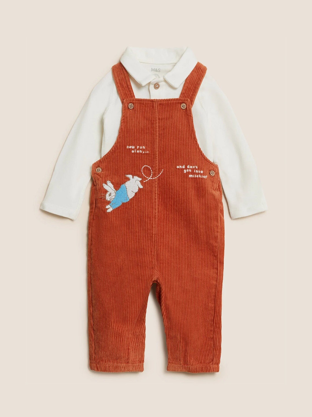 

Marks & Spencer Infant Boys Printed Pure Cotton Straight-Leg Fit Dungaree With Bodysuit, Rust