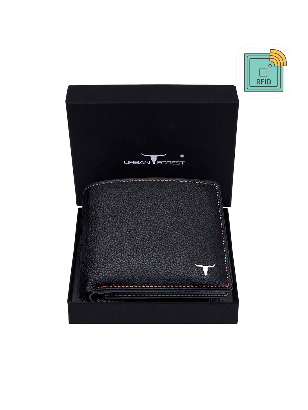 

URBAN FOREST Men RFID Blocking Leather Two Fold Wallet, Black
