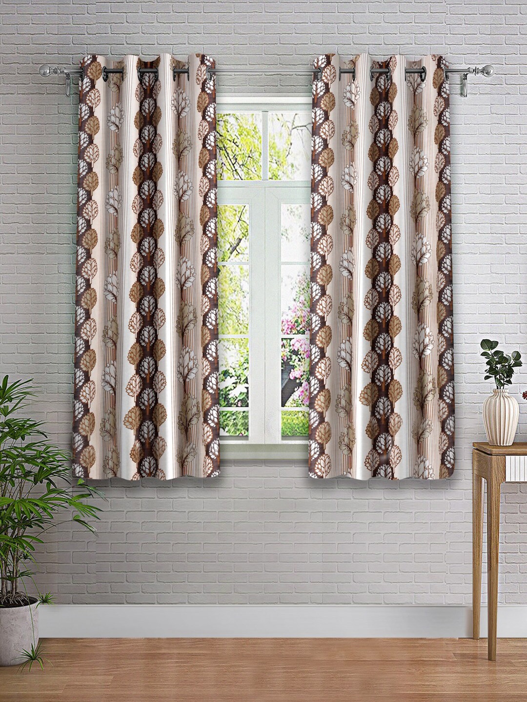 

Cortina Brown & Beige 2 Pieces Printed Window Curtains