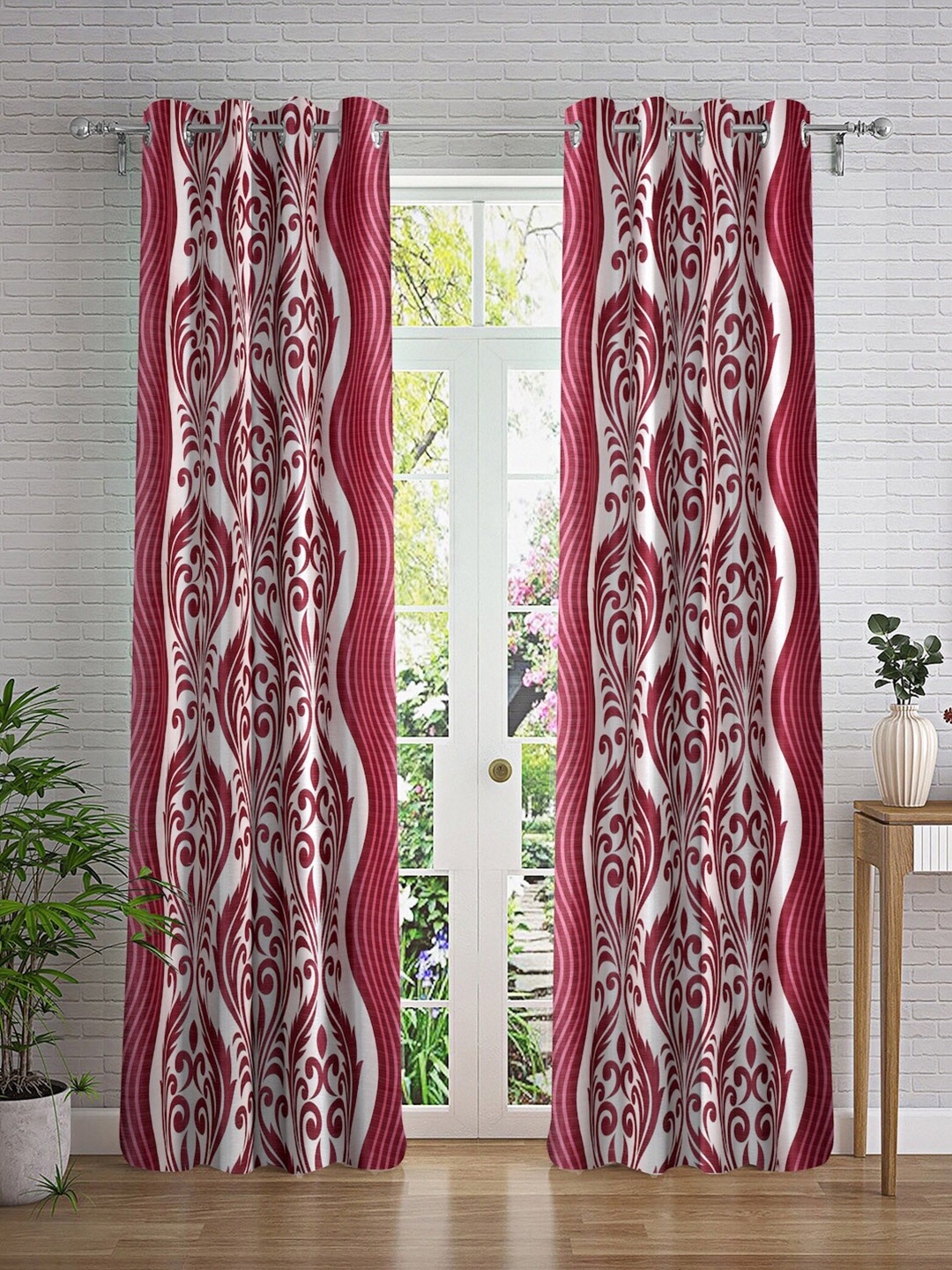 

Cortina Maroon & White 2 Pieces Ethnic Motifs Printed Long Door Curtains
