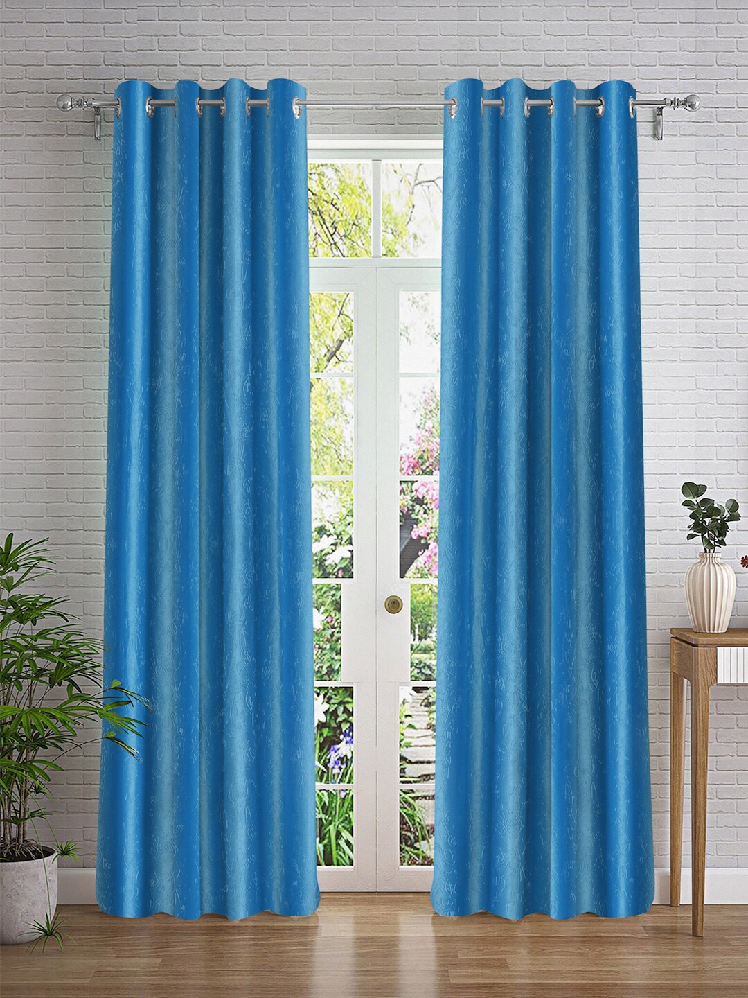 

Cortina Blue 2 Pieces Floral Design Long Door Curtain