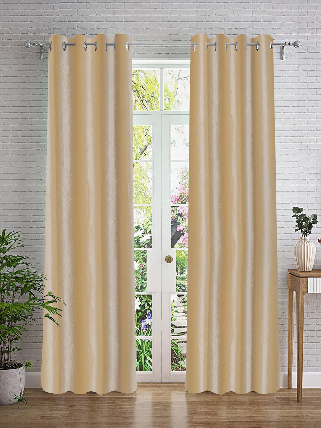 

Cortina Beige 2 Pieces Self Design Door Curtains