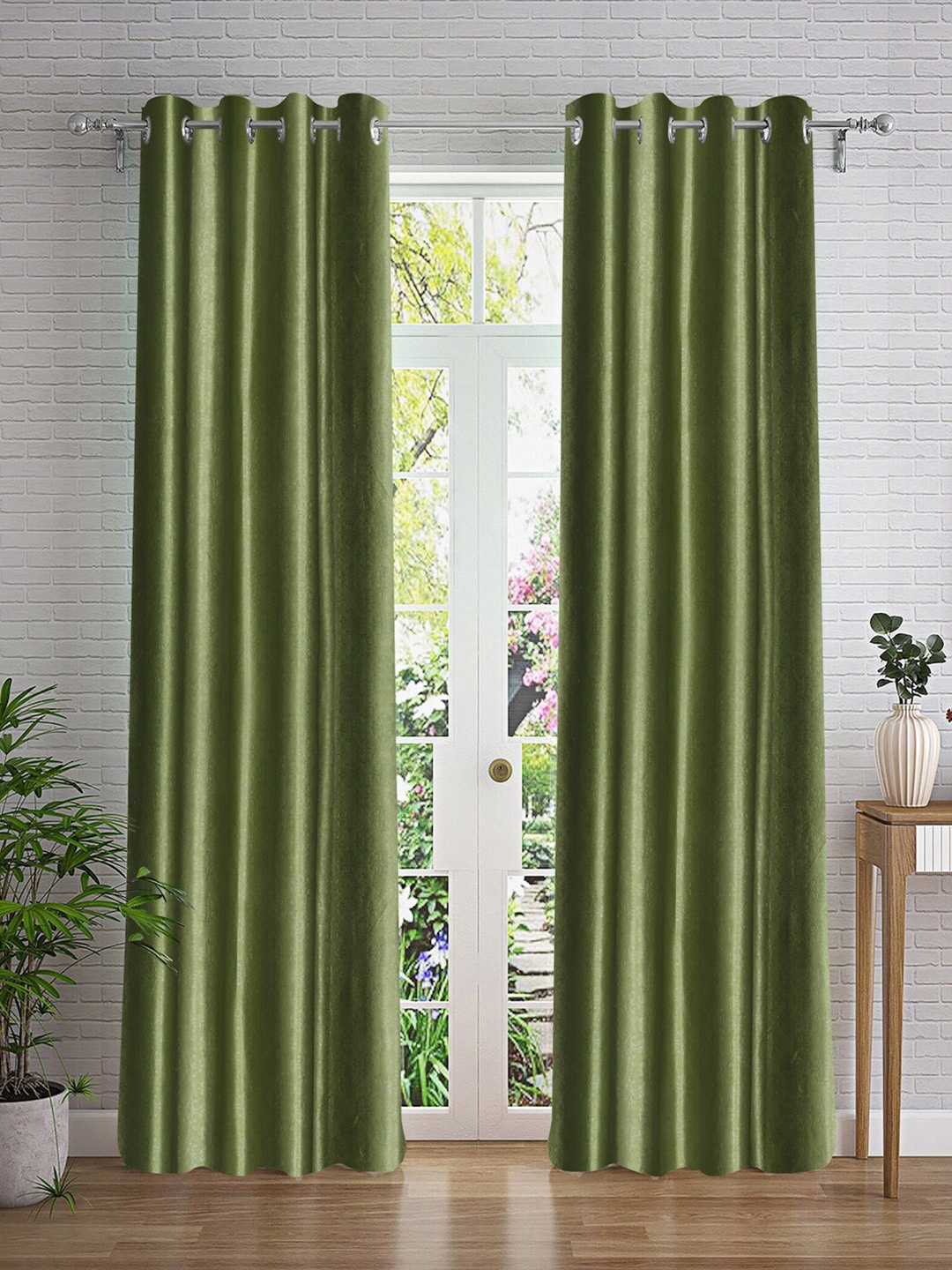 

Cortina Olive Green 2 Pieces Ethnic Motifs Design Door Curtain