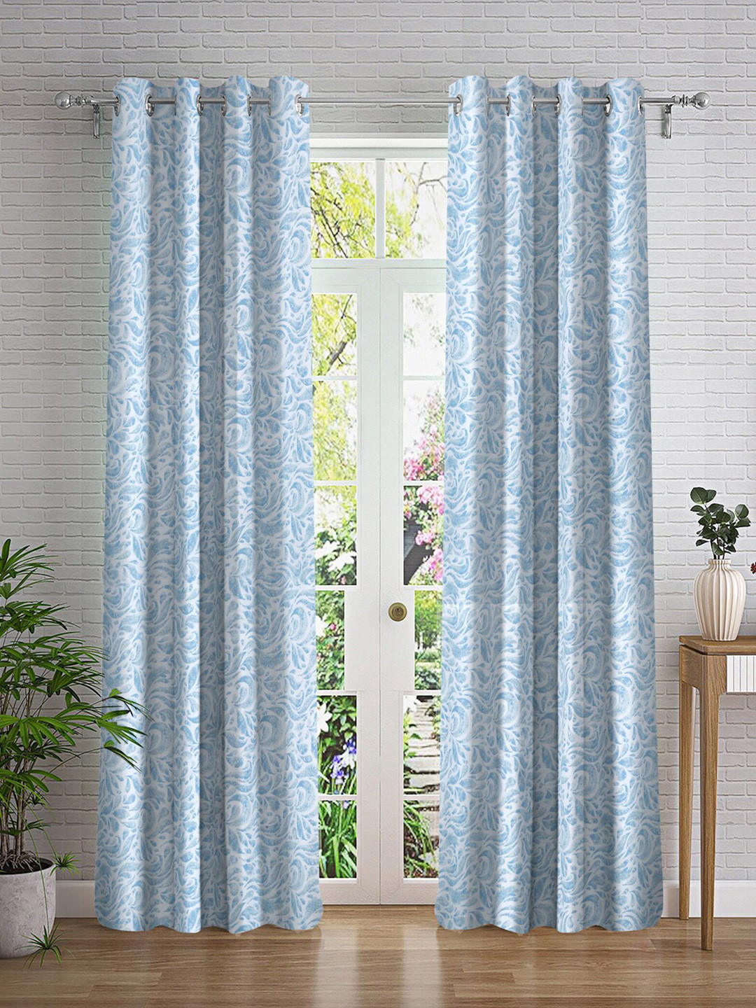 

Cortina Blue & Silver-Toned 2 Pieces Abstract Printed Long Door Curtains