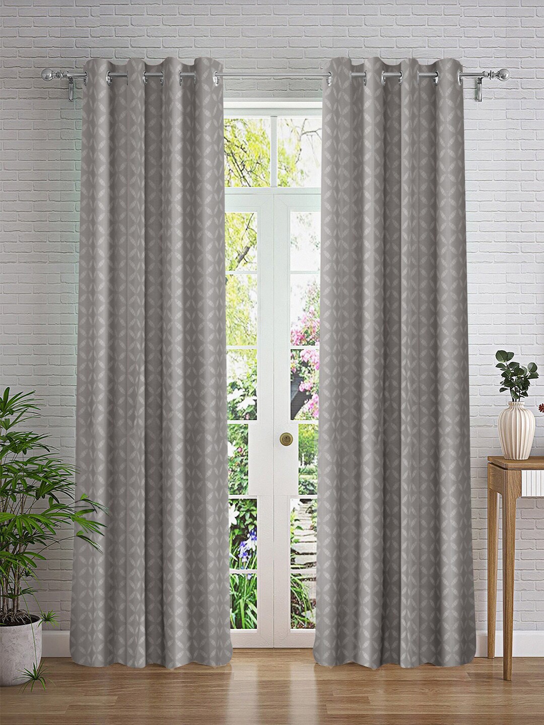 

Cortina Grey & Silver-Toned 2 Pieces Printed Sheer Door Curtain