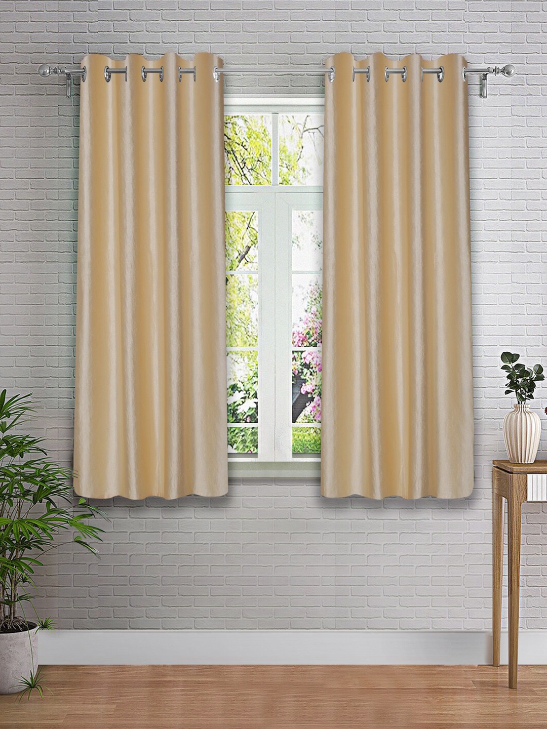 

Cortina Beige & Silver-Toned 2 Pieces Floral Printed Window Curtains