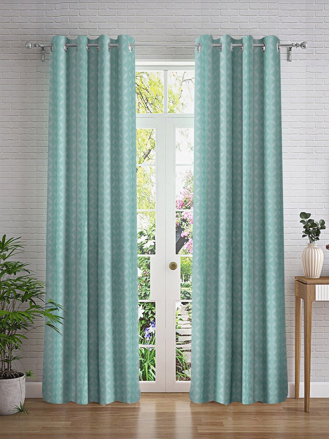 

Cortina Turquoise Blue & White 2 Pieces Floral Printed Door Curtain